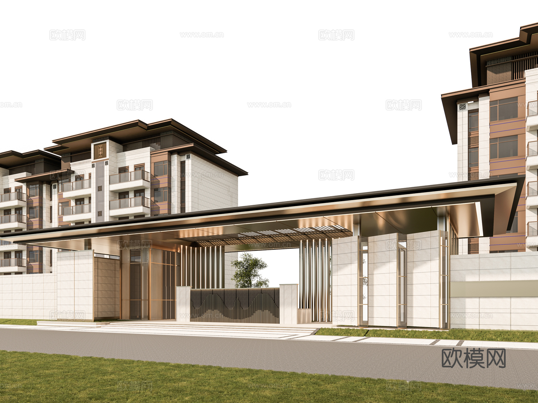 小区住宅大门入口 小区入户门 酒店式门楼 售楼处景观大门 喷su模型