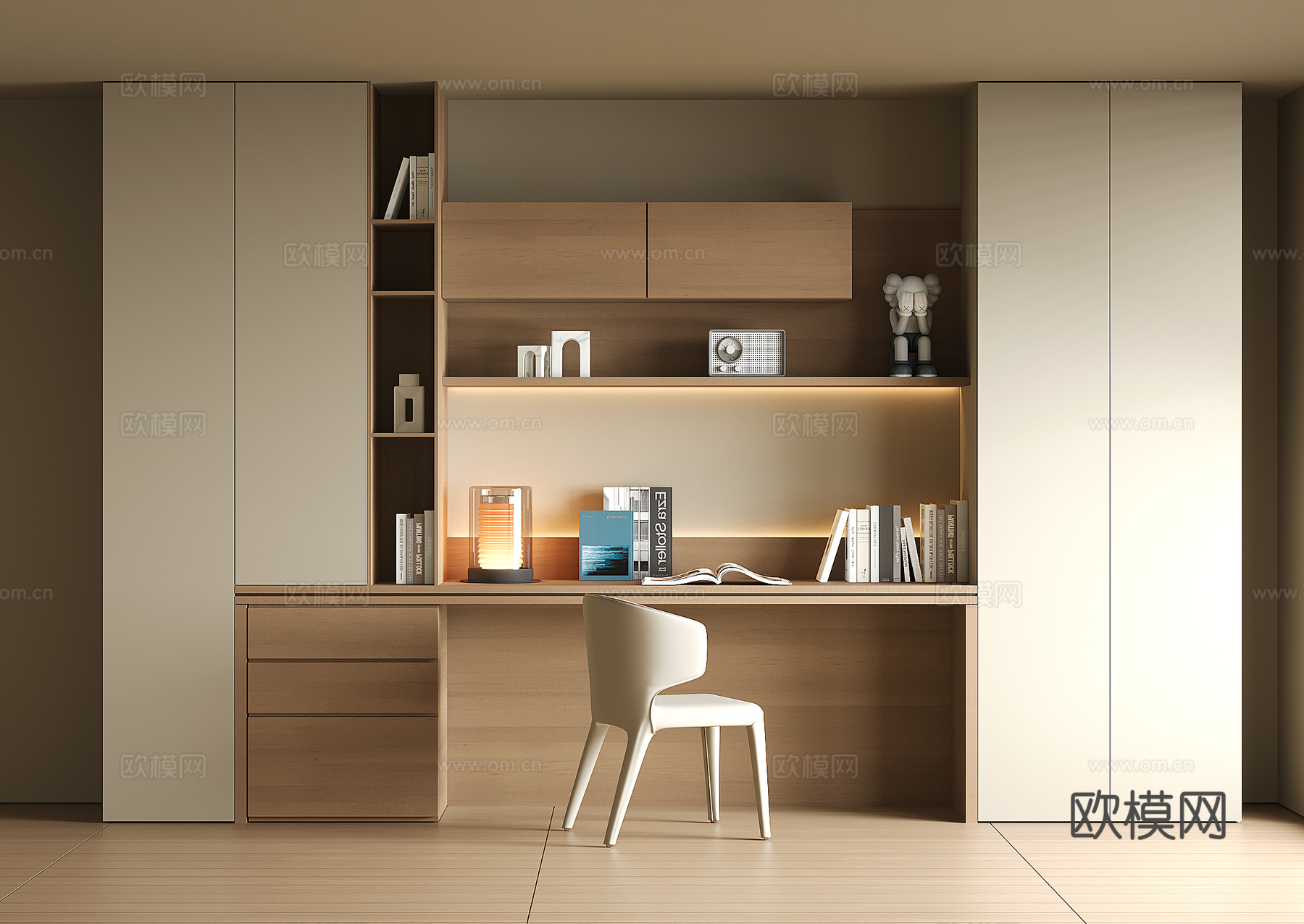 现代书桌一体柜su模型