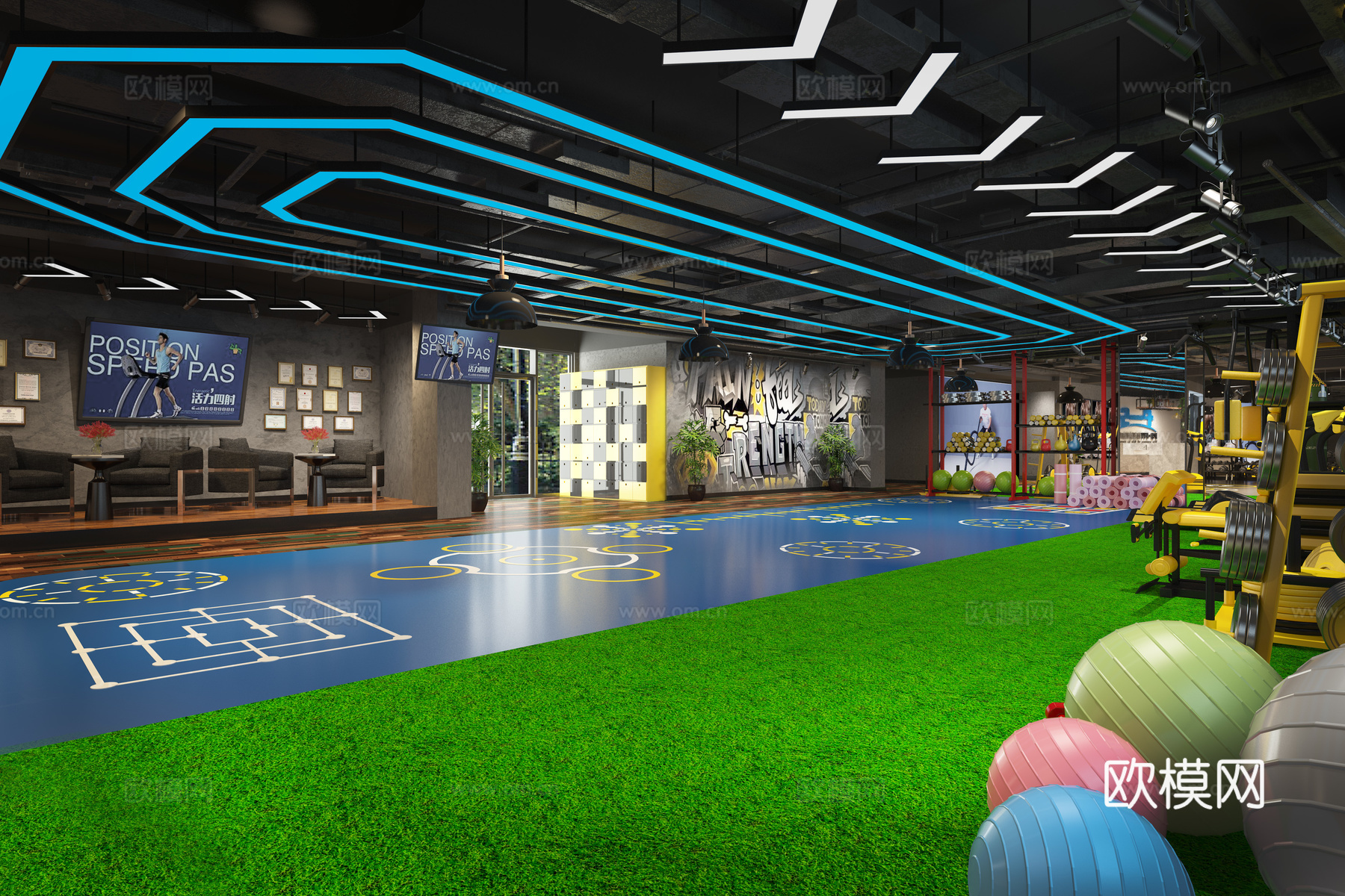 工业风健身房3d模型下载（渲染图2）