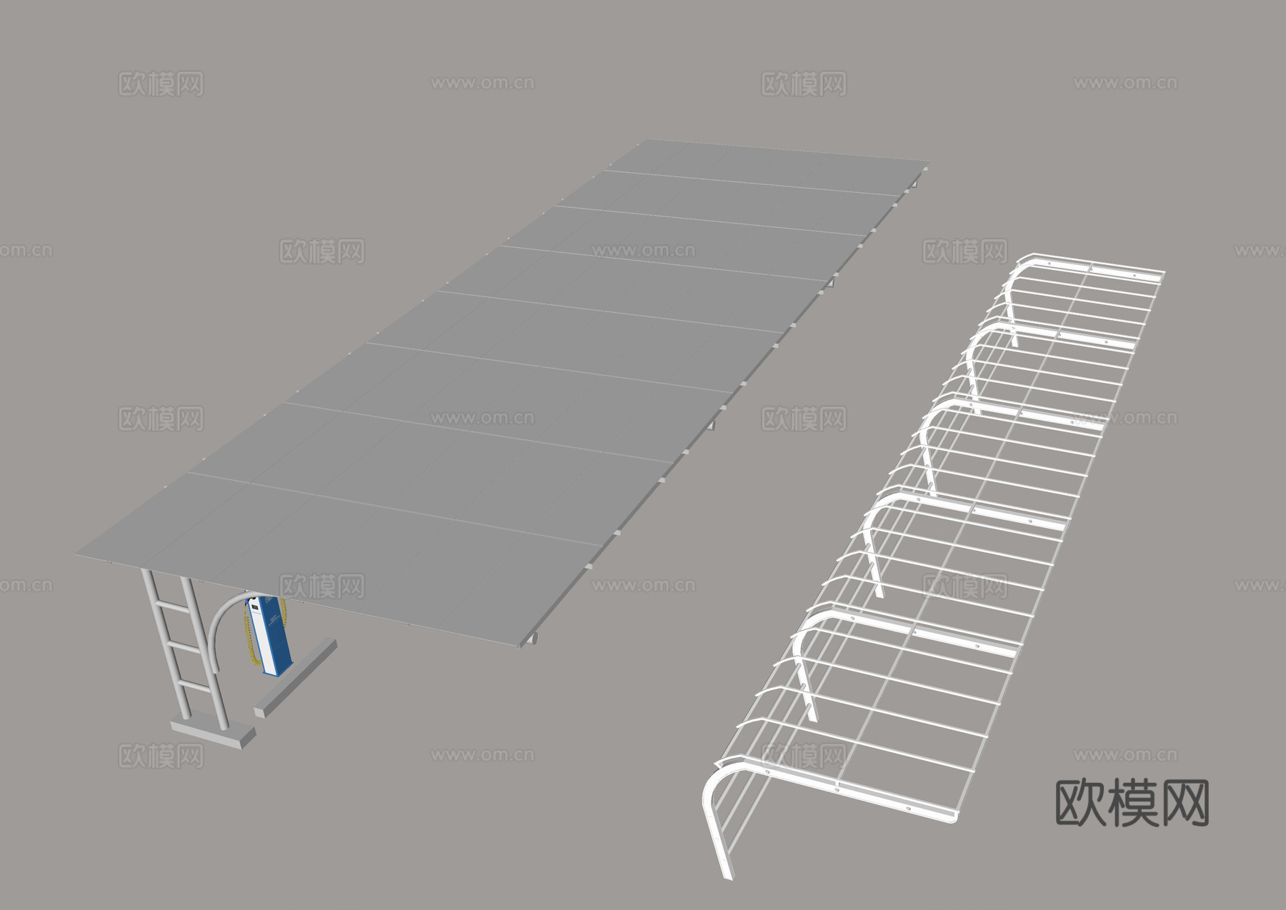 太阳能停车棚 光伏车棚 新能源设施 太阳能板 充电桩su模型