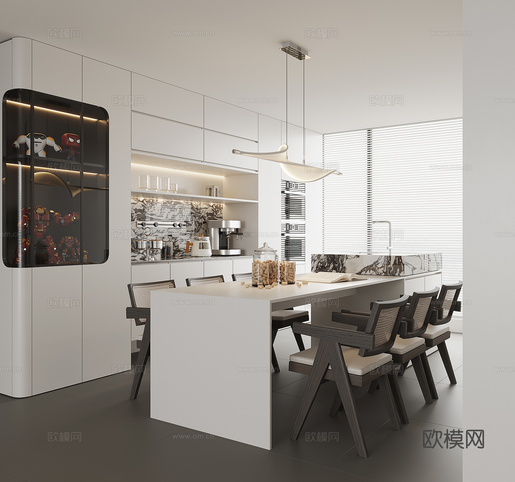 现代岛台餐厅su模型