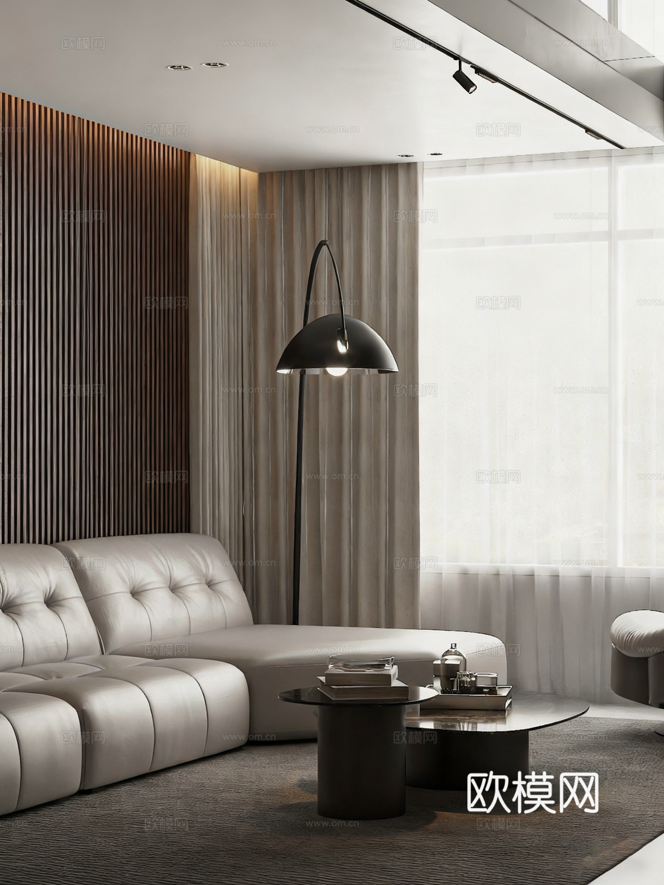 意式轻奢客餐厅 大平层豪宅客餐厅 客餐厨一体化 皮质沙发su模型