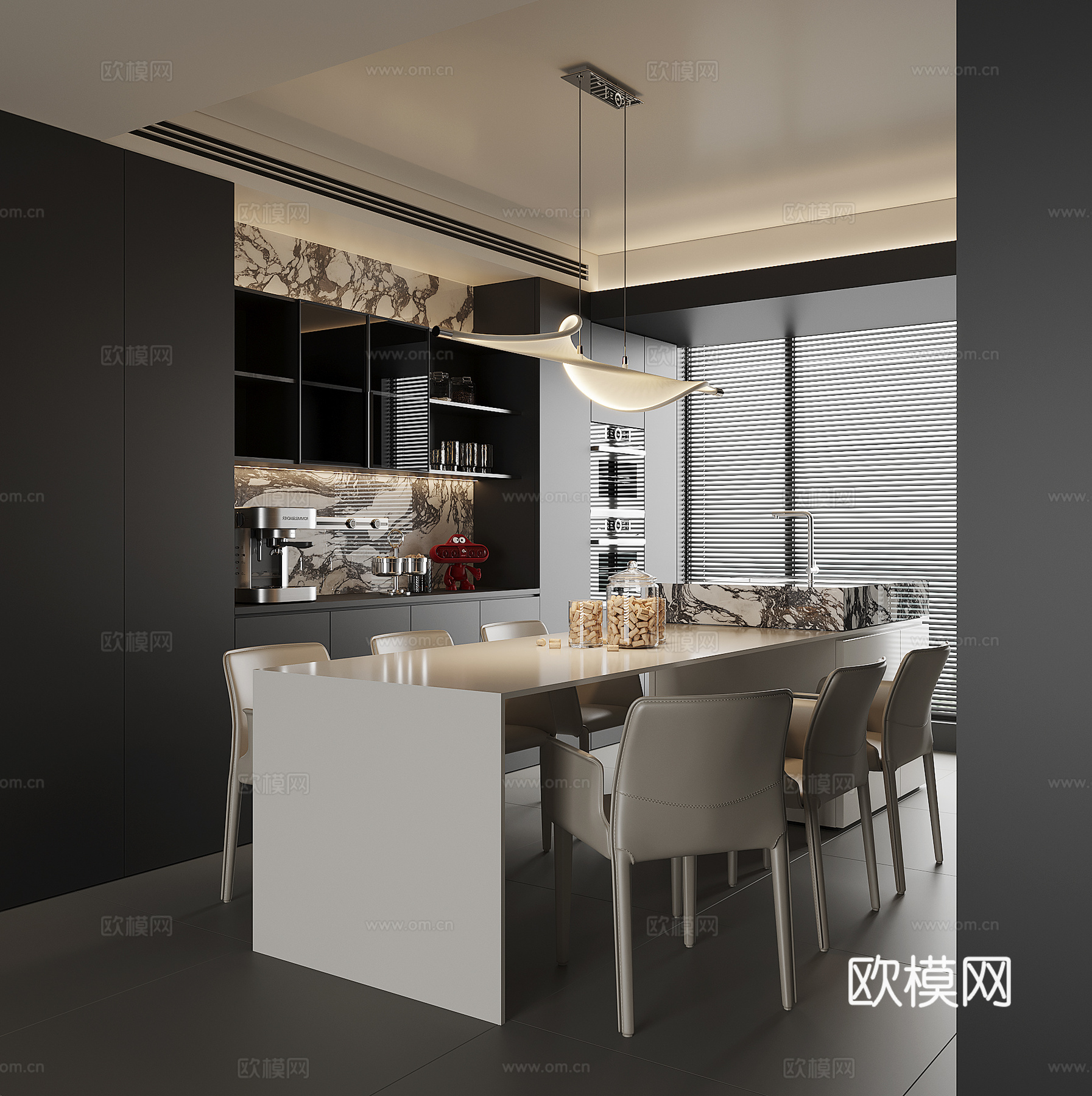现代家居餐厅su模型