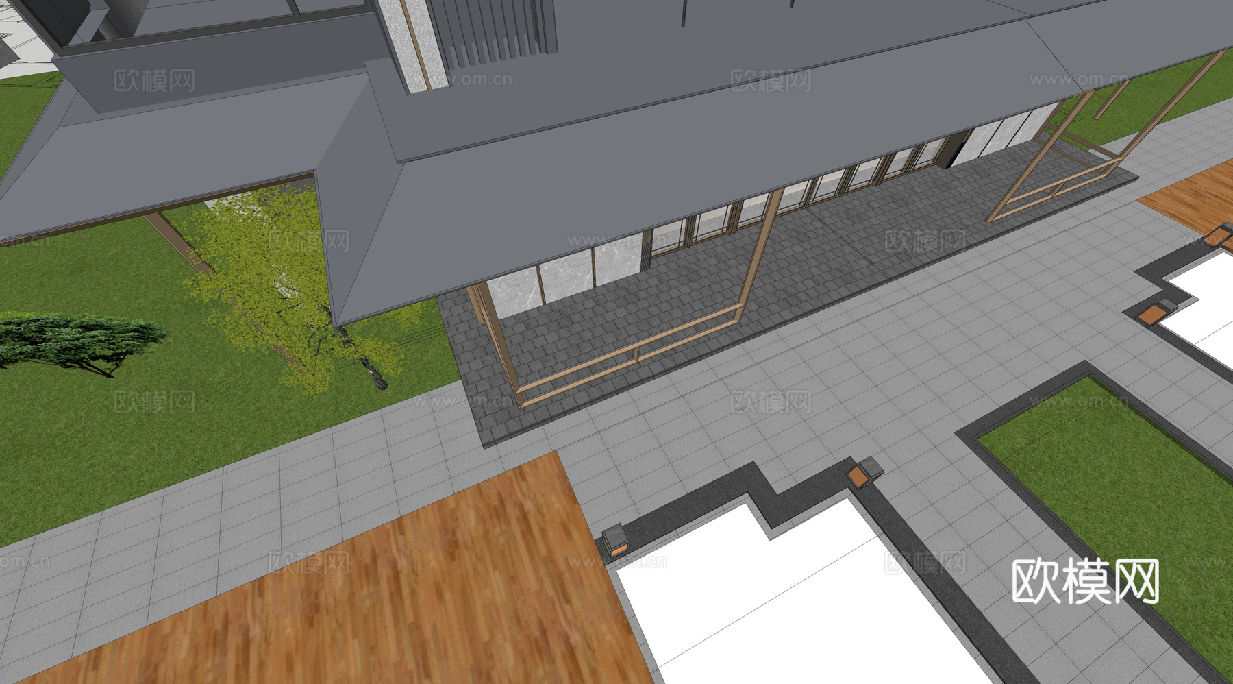 小区单元门入口 住宅楼大门入口 小区入户门 单元门花池树池su模型