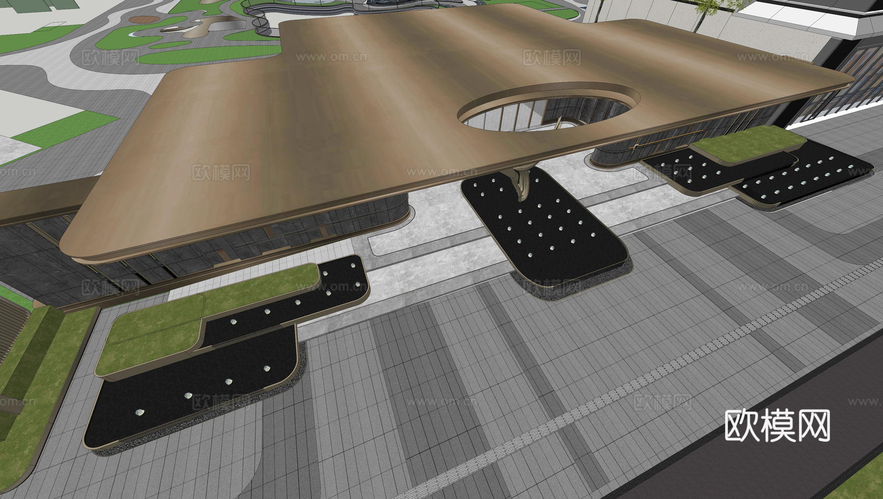 小区住宅大门入口 小区入户门 酒店式门楼 售楼处景观大门 喷su模型