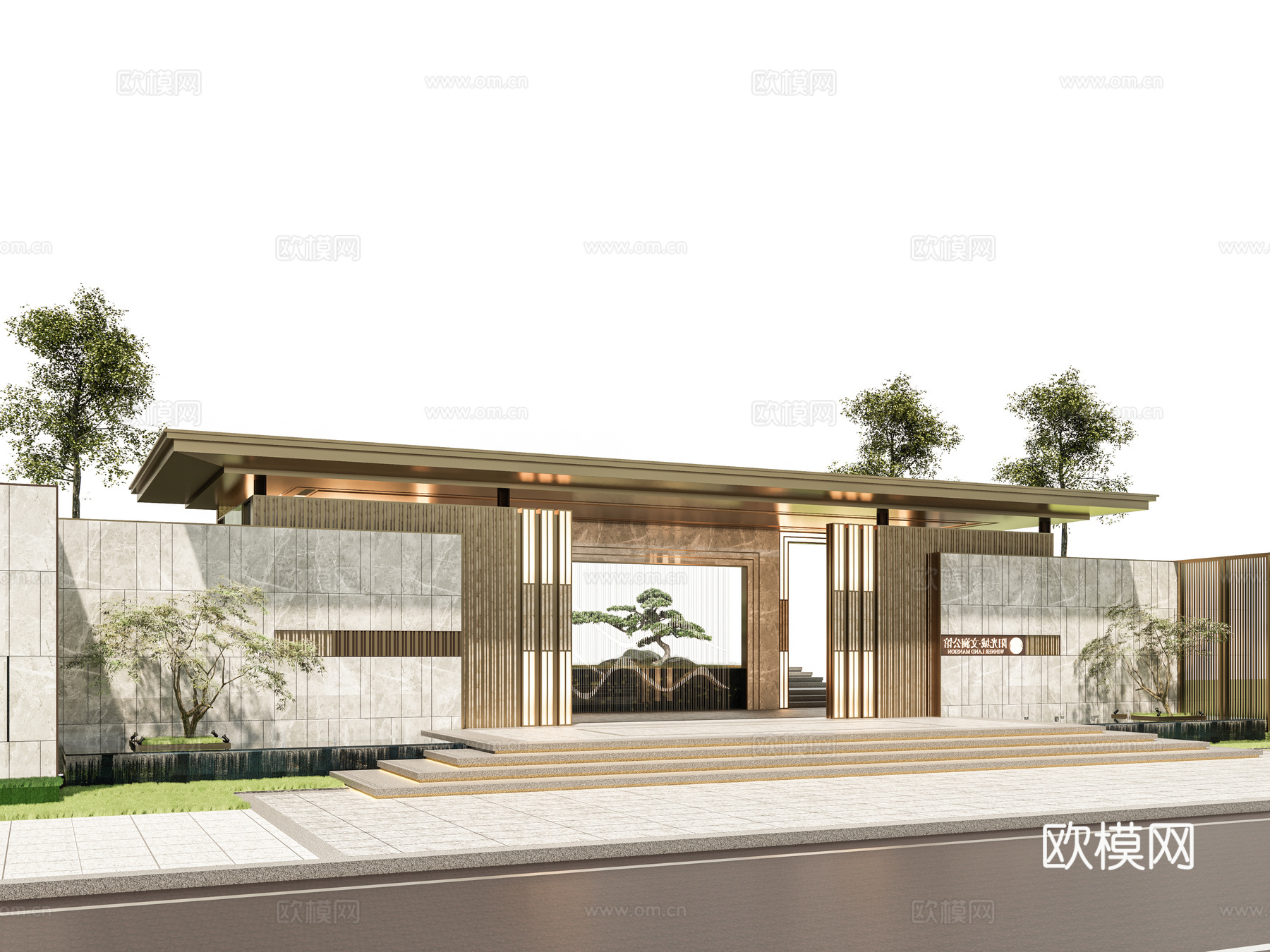 小区住宅大门入口 小区入户门 酒店式门楼 售楼处景观大门 喷su模型