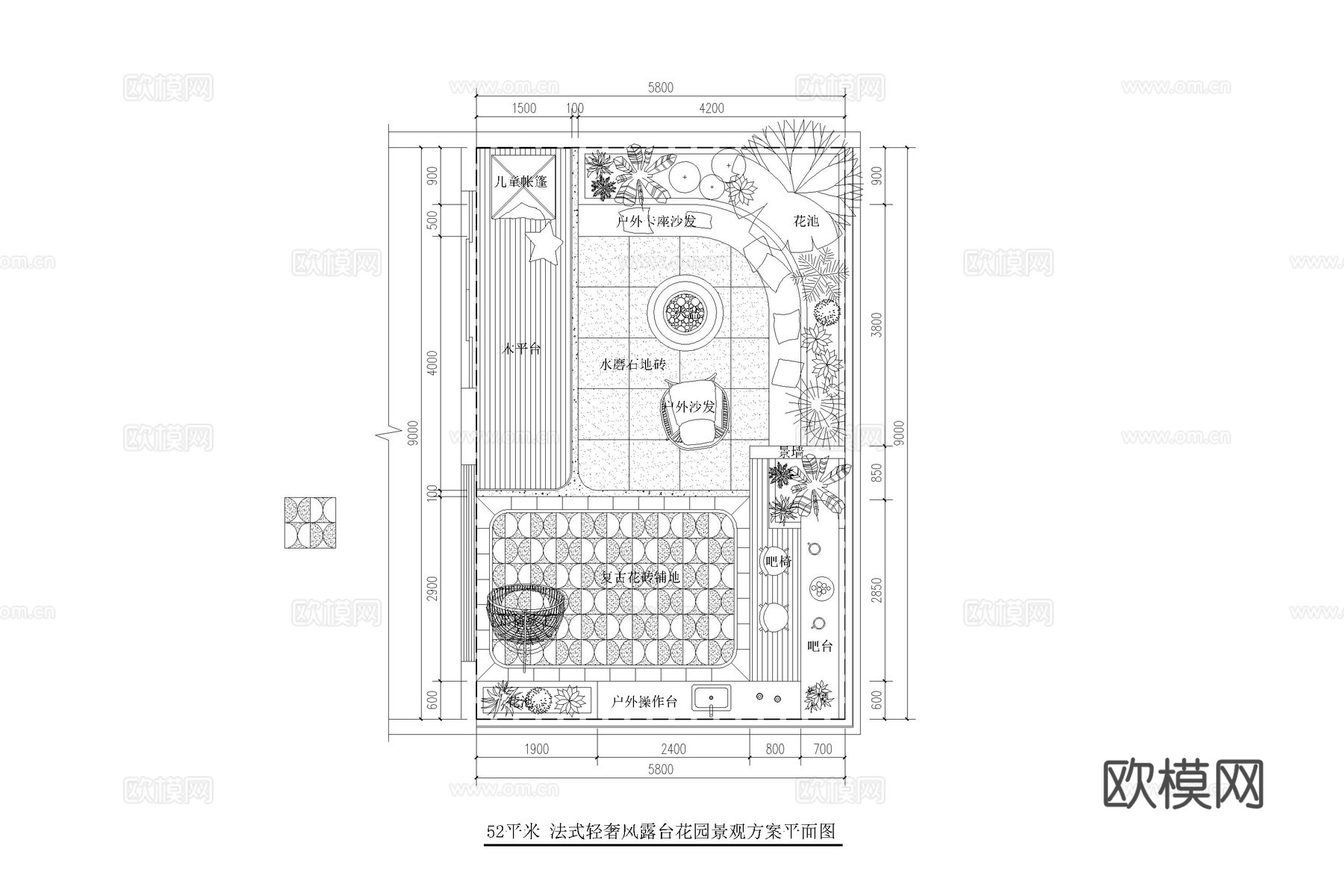 法式庭院 花园 民宿庭院 别墅庭院 露台 地中海庭院cad施工图