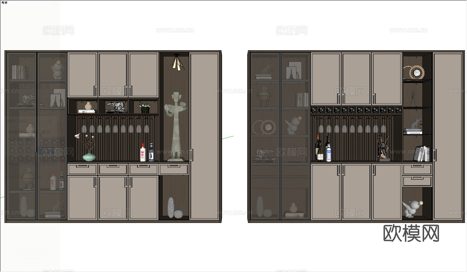 新中式酒柜su模型