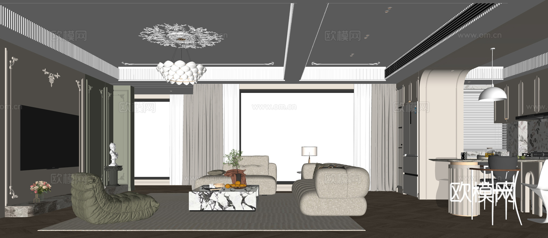 法式客餐厅su模型