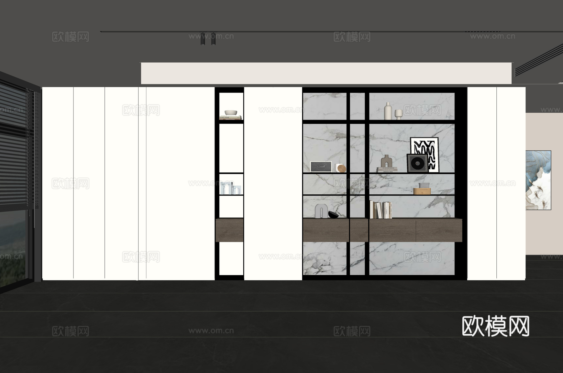现代客厅 沙发背景墙 轻奢客厅 装饰柜 客厅背景su模型