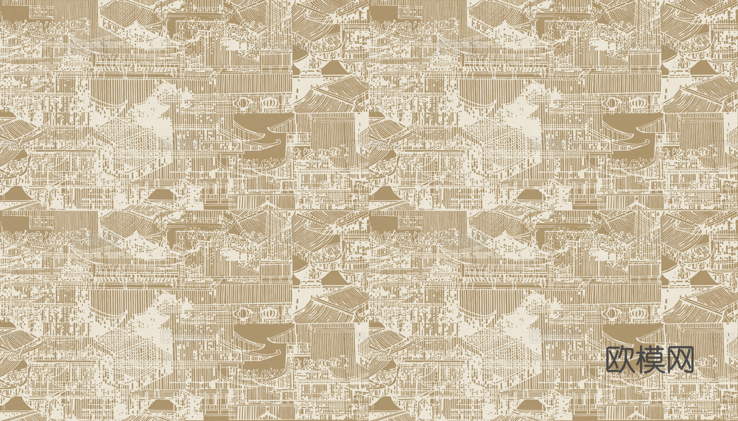 中式新中式抽象建筑壁纸壁画