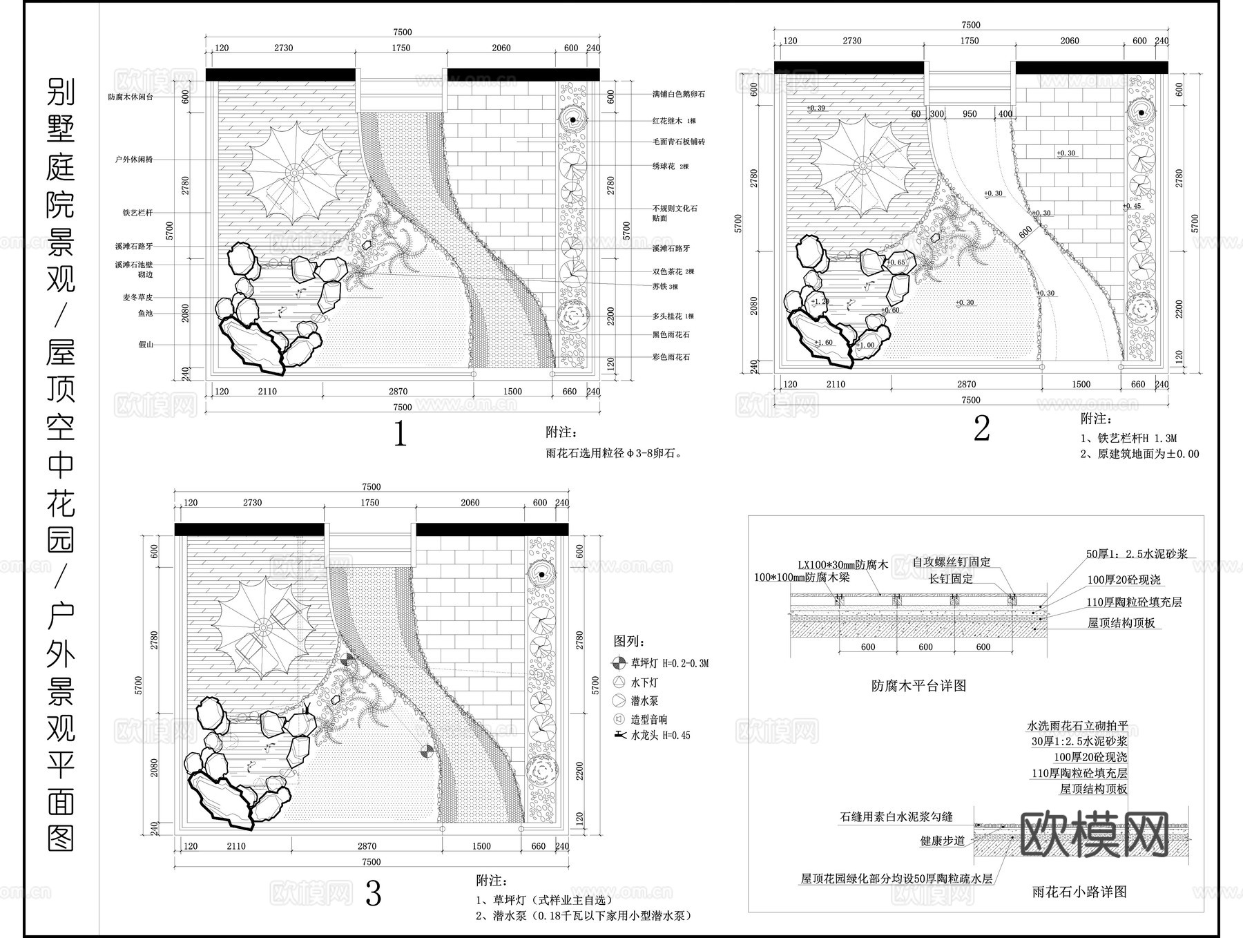 屋顶空中花园  别墅庭院景观 户外景观平面图cad施工图