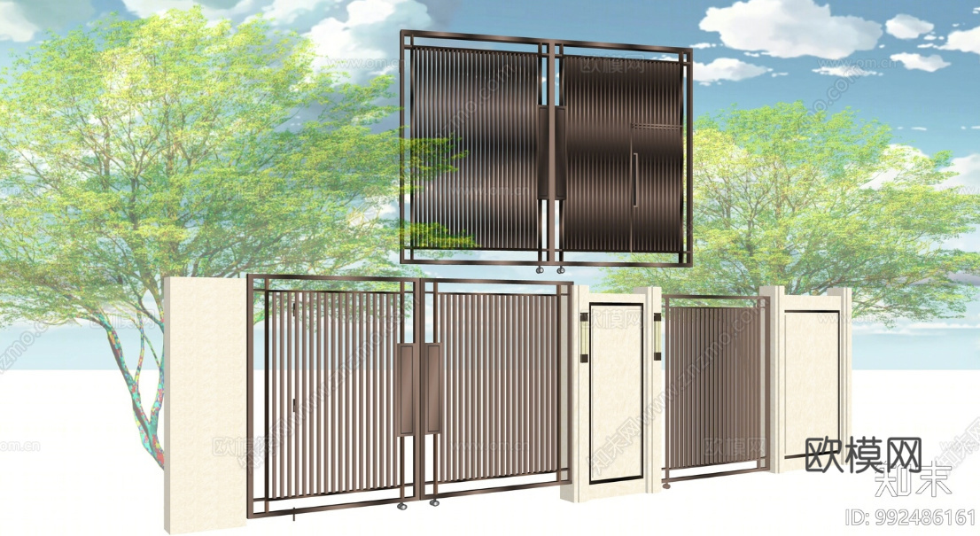 现代铁艺大门_消防门su模型