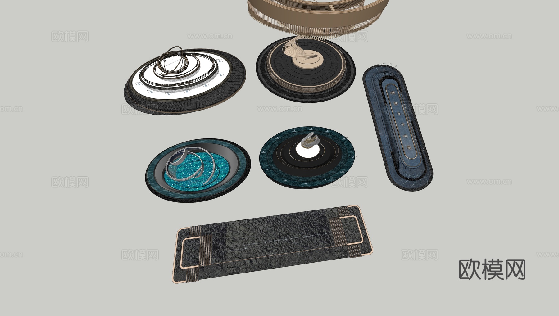 售楼部喷泉景观 喷泉景观 圆形喷泉长条喷泉 园林景观喷泉su模型