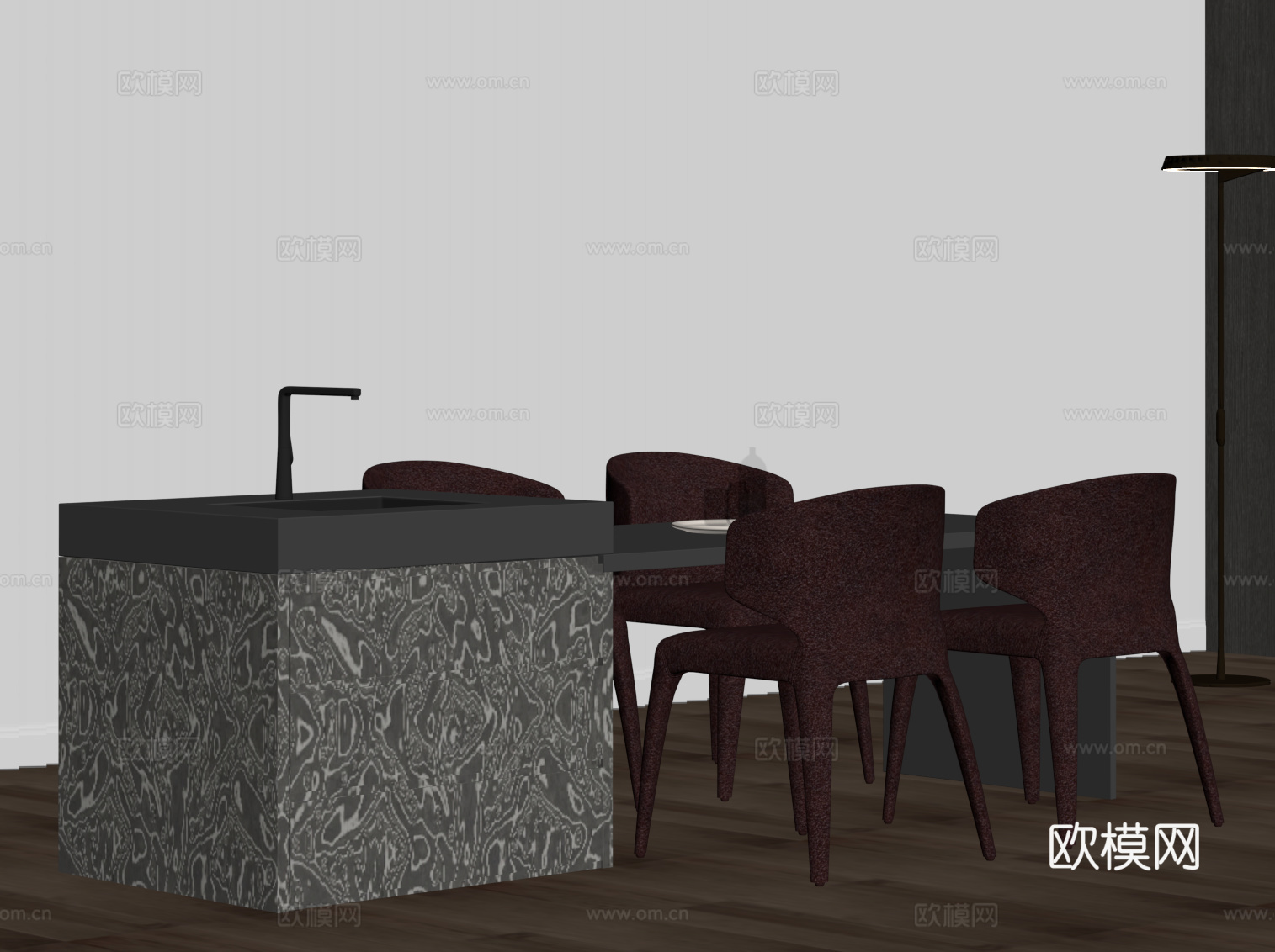 现代意式岛台 餐桌椅su模型