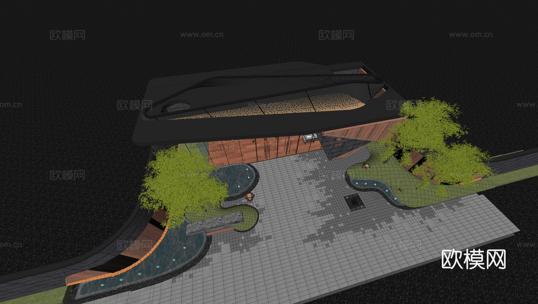 小区住宅大门入口 小区入户门 酒店式门楼 售楼处景观大门 门su模型