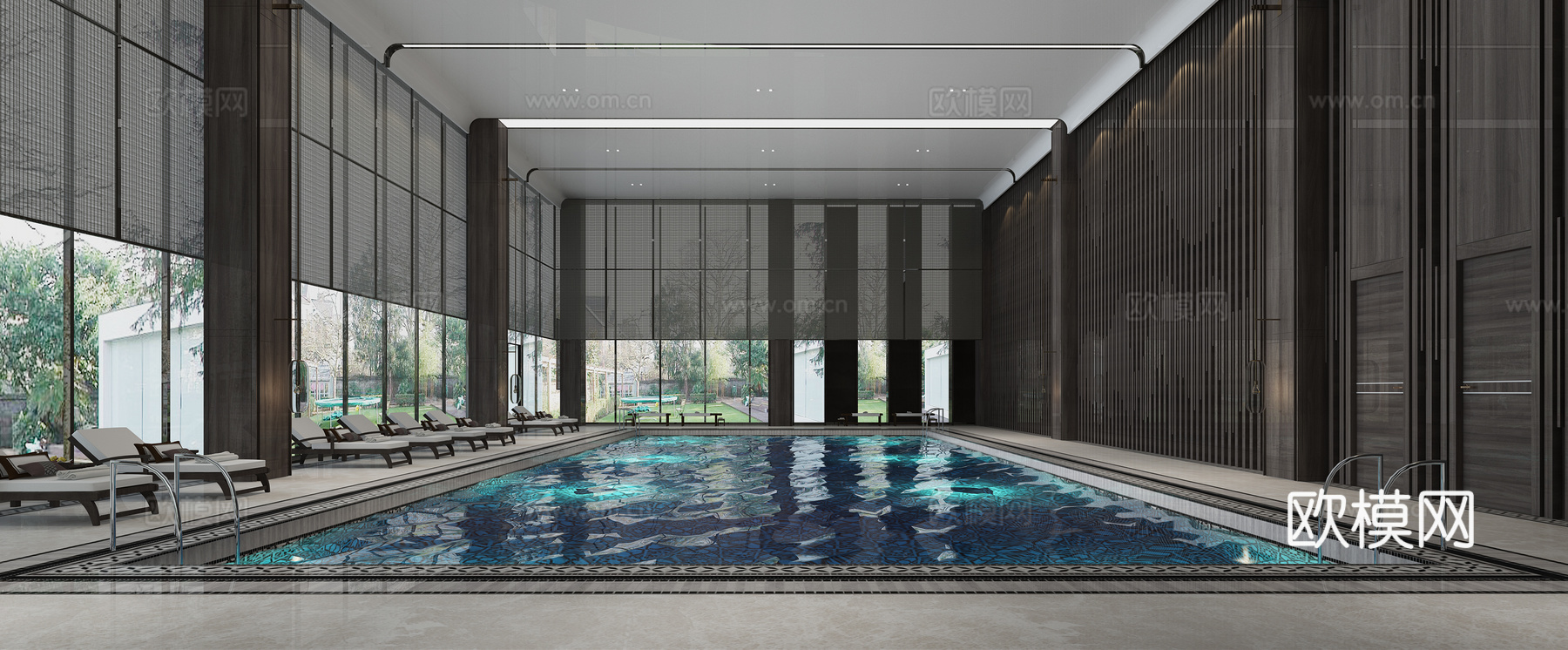 新中式会所游泳池3d模型下载（渲染图1）