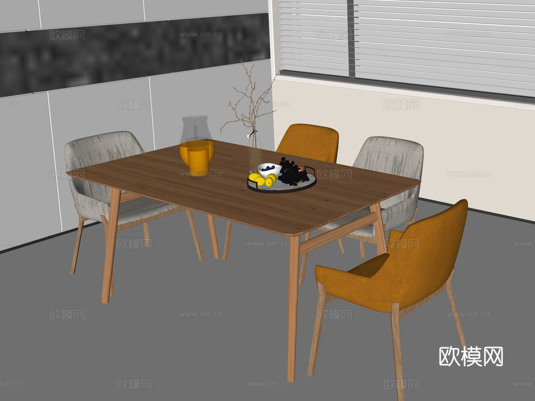 餐桌椅组合 现代简约餐桌 实木餐桌 家居餐厅 餐桌设计su模型