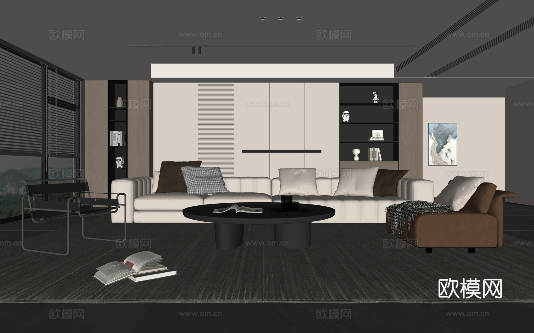 意式客厅 现代客厅 沙发背景墙 装饰柜 客厅背景 组合沙发su模型