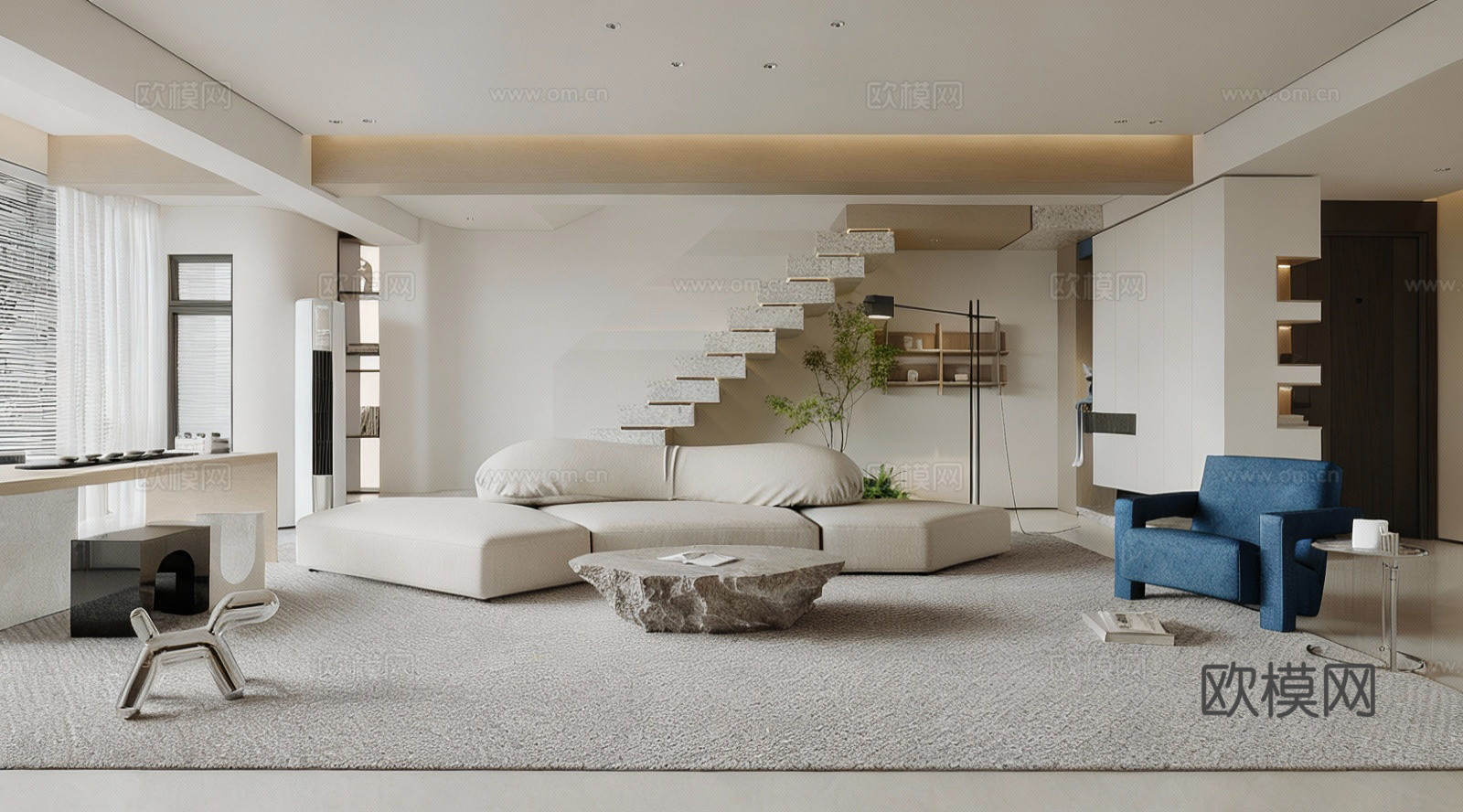 现代客厅 沙发茶几组合 休闲椅 落地灯3d模型下载