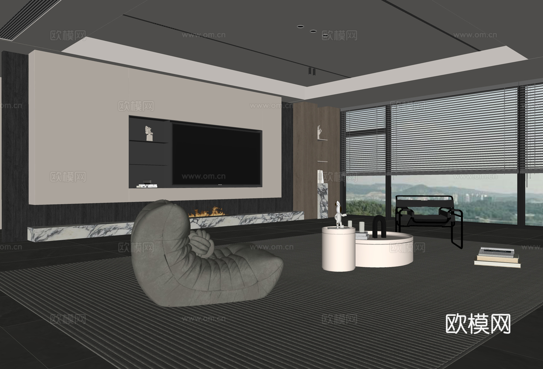 意式客厅 现代客厅 电视背景墙 电视柜 客厅背景 沙发茶几组su模型
