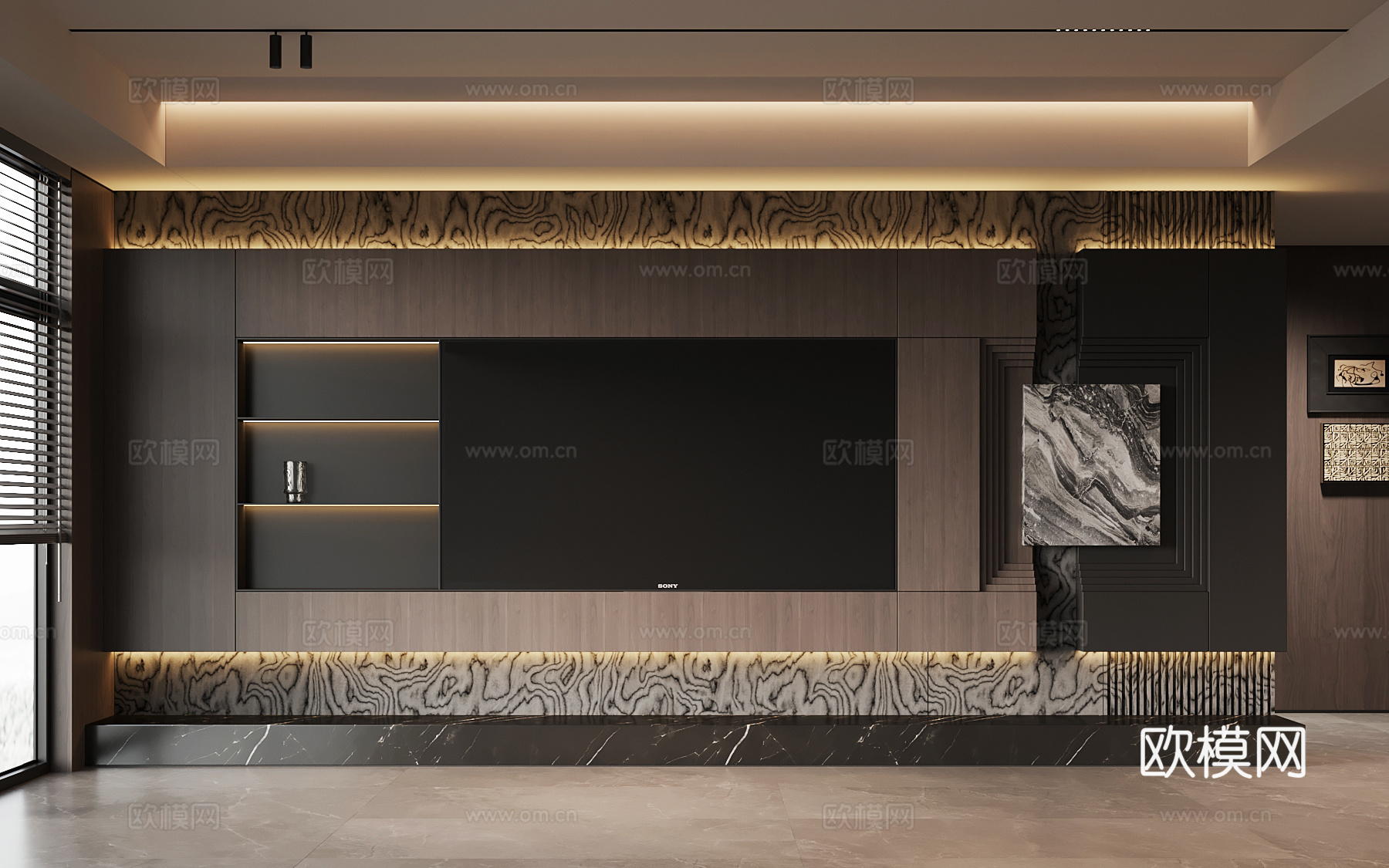 现代意式电视背景墙su模型