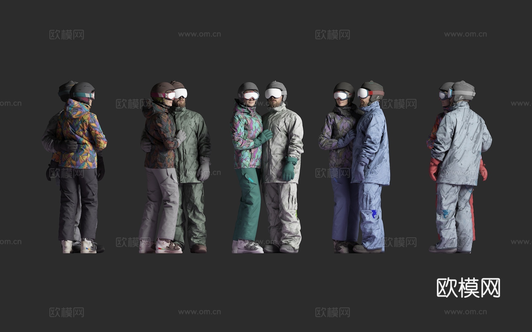 滑雪服 情侣 双人 多人 运动员 运动项目 人物 站姿3d模型下载
