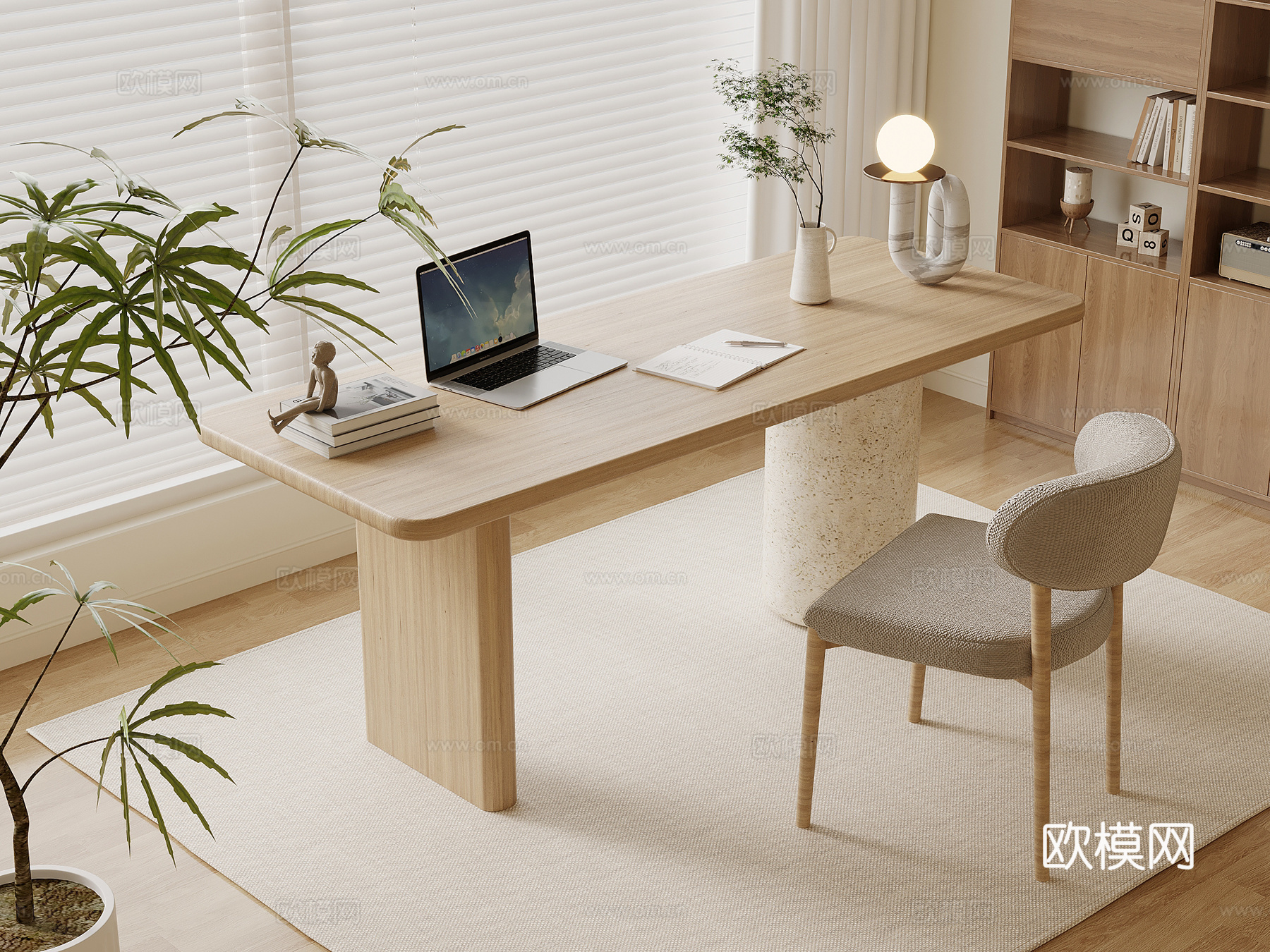 侘寂风书桌椅 学习桌椅su模型