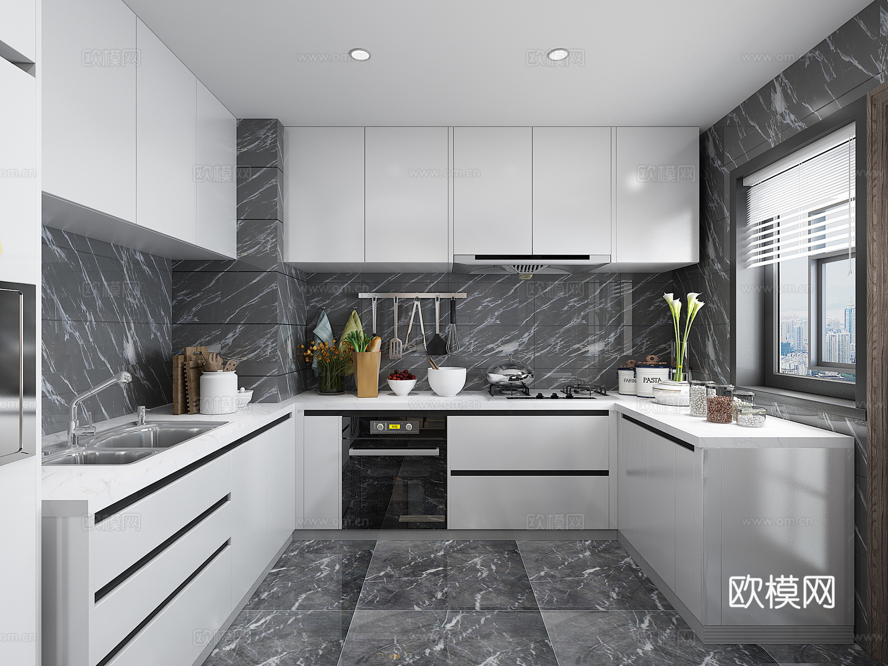 现代餐厅 厨房3d模型下载（渲染图2）