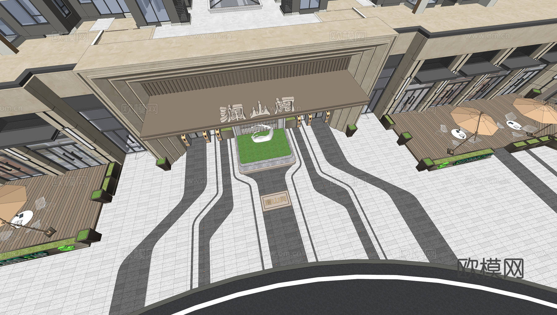 小区住宅大门入口 小区入户门 酒店式门楼 售楼处景观大门 喷su模型