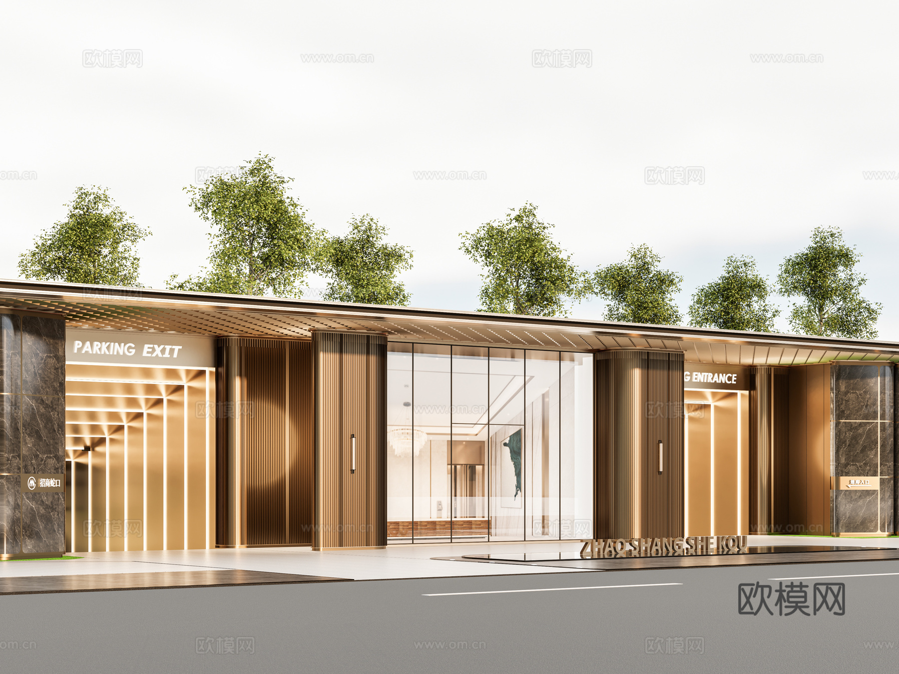 小区住宅大门入口 小区入户门 酒店式门楼 售楼处景观大门 喷su模型