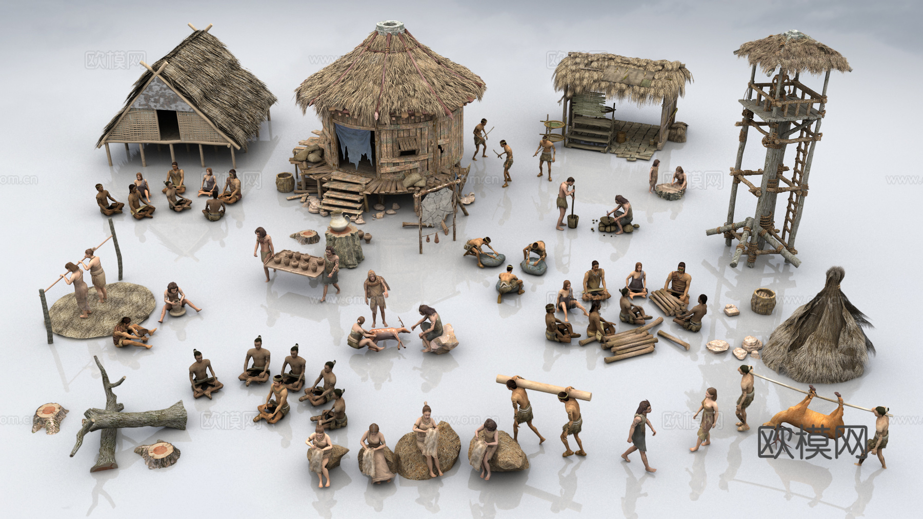 古代原始人人物组合3d模型下载