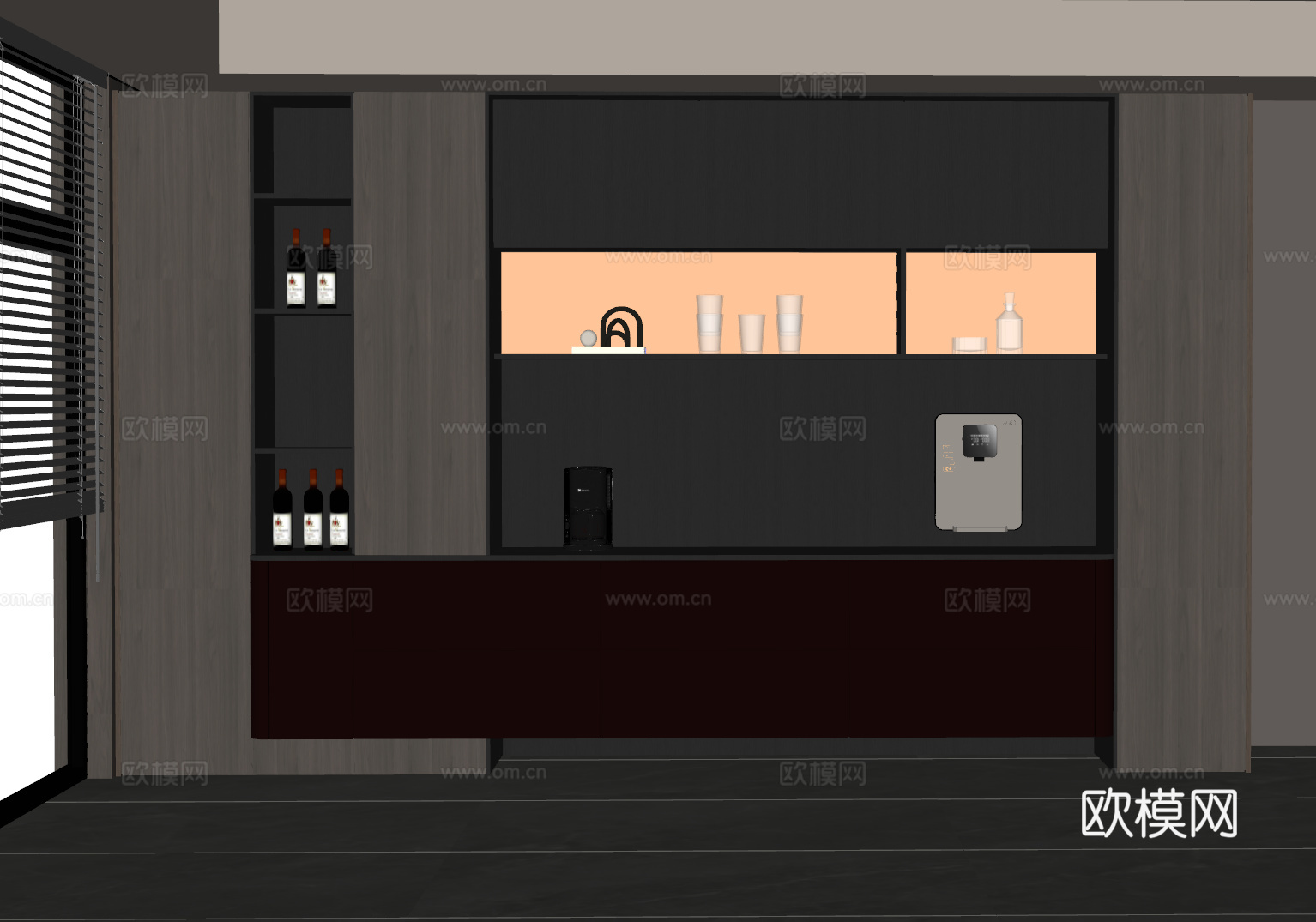 现代意式酒柜 餐边柜 橱柜su模型
