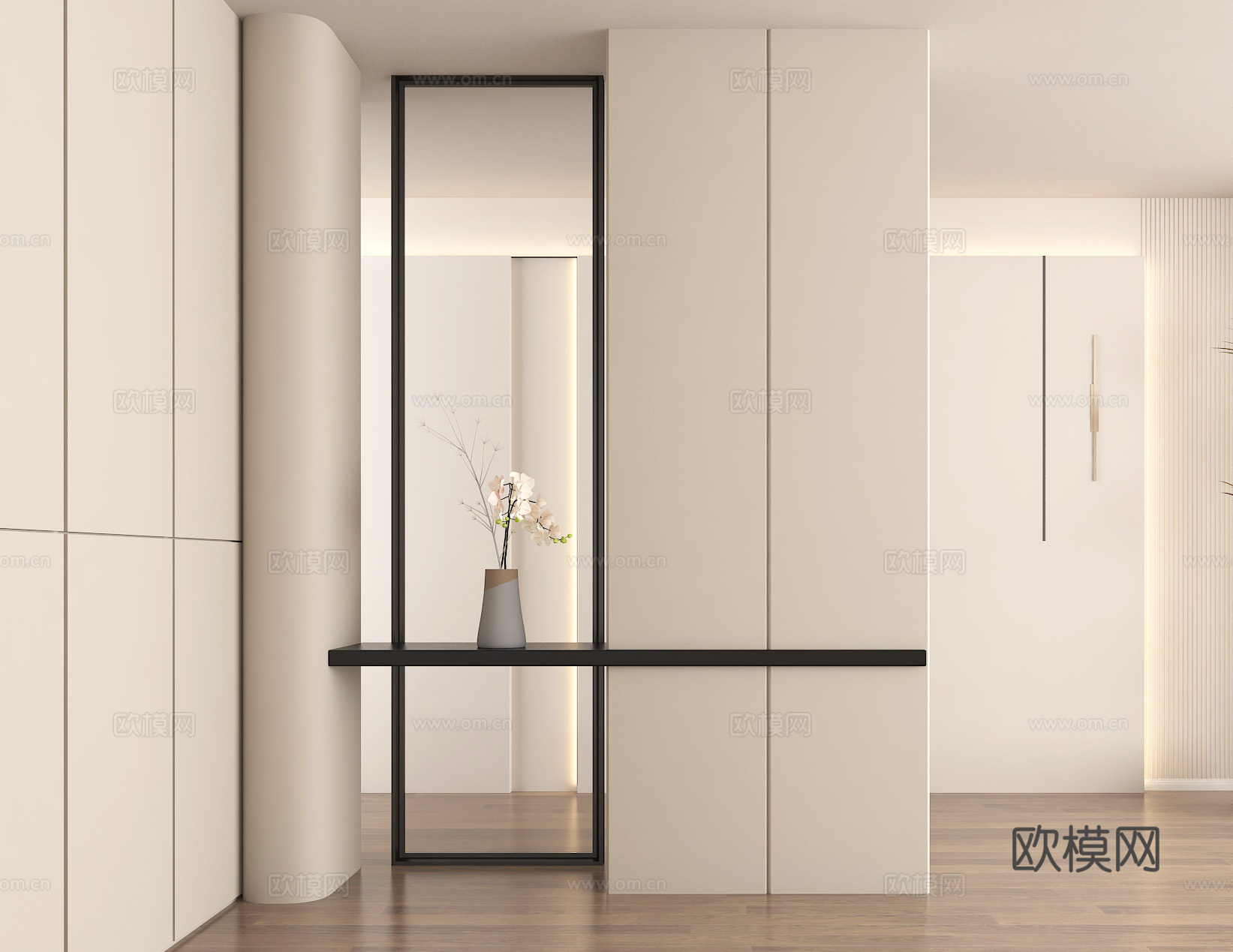 极简风格玄关设计 现代简约玄关 家居隔断 镜面装饰 软装搭配su模型