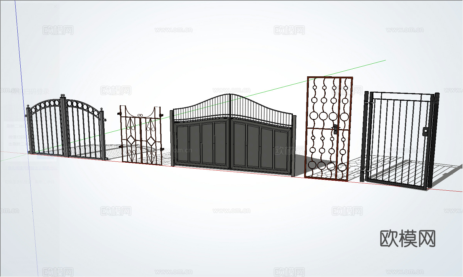 现代铁艺大门_消防门su模型