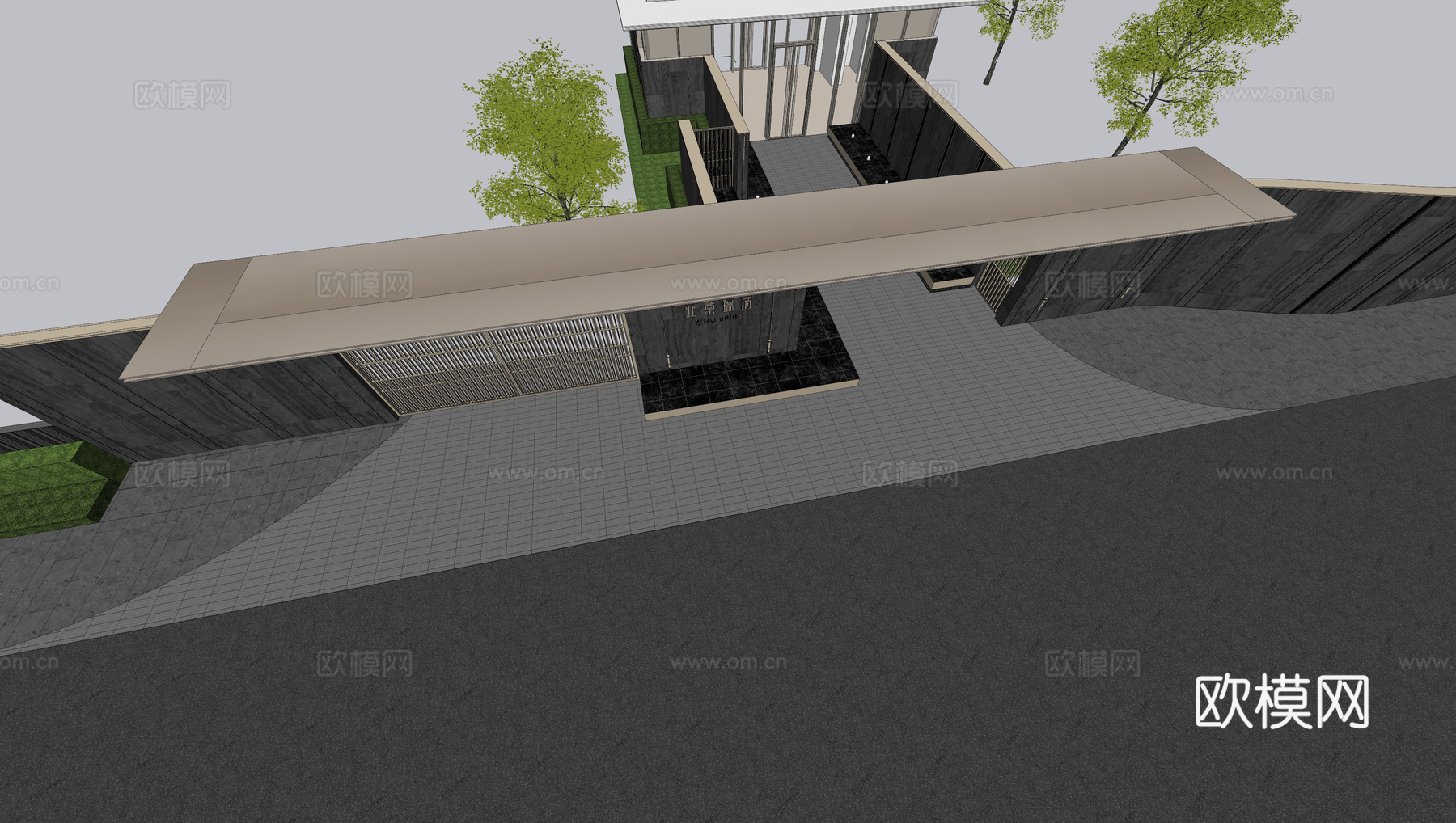 小区住宅大门入口 小区入户门 酒店式门楼 售楼处景观大门 喷su模型