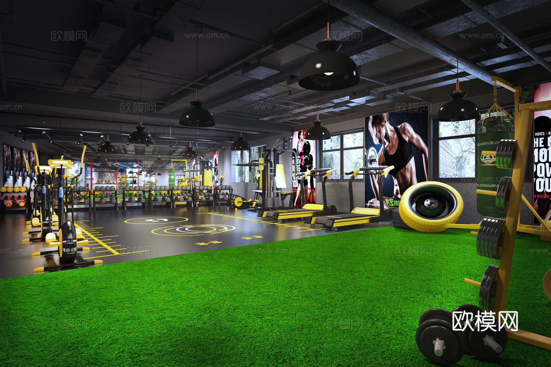 工业风健身房3d模型下载（渲染图3）