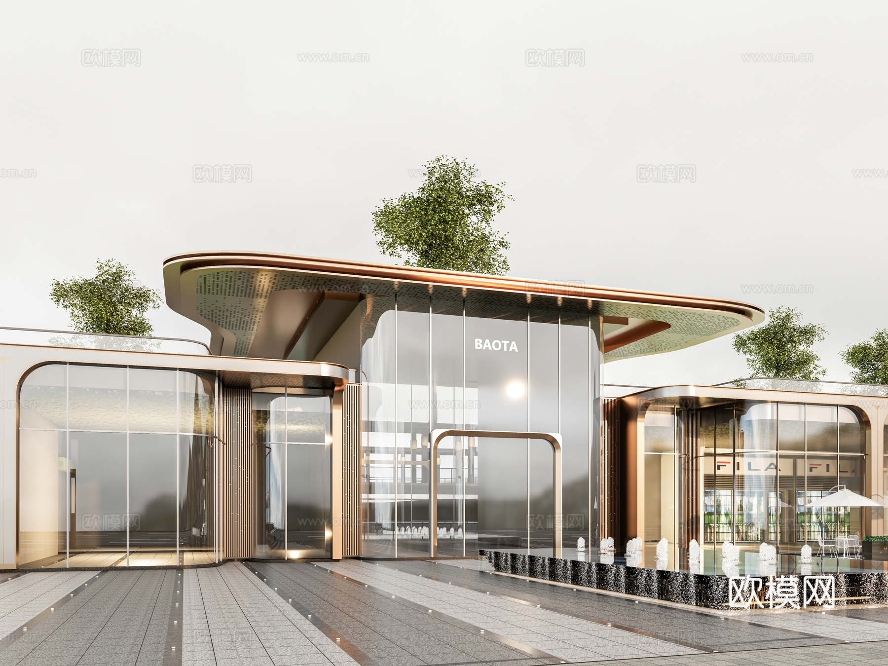 小区住宅大门入口 小区入户门 酒店式门楼 售楼处景观大门 喷su模型