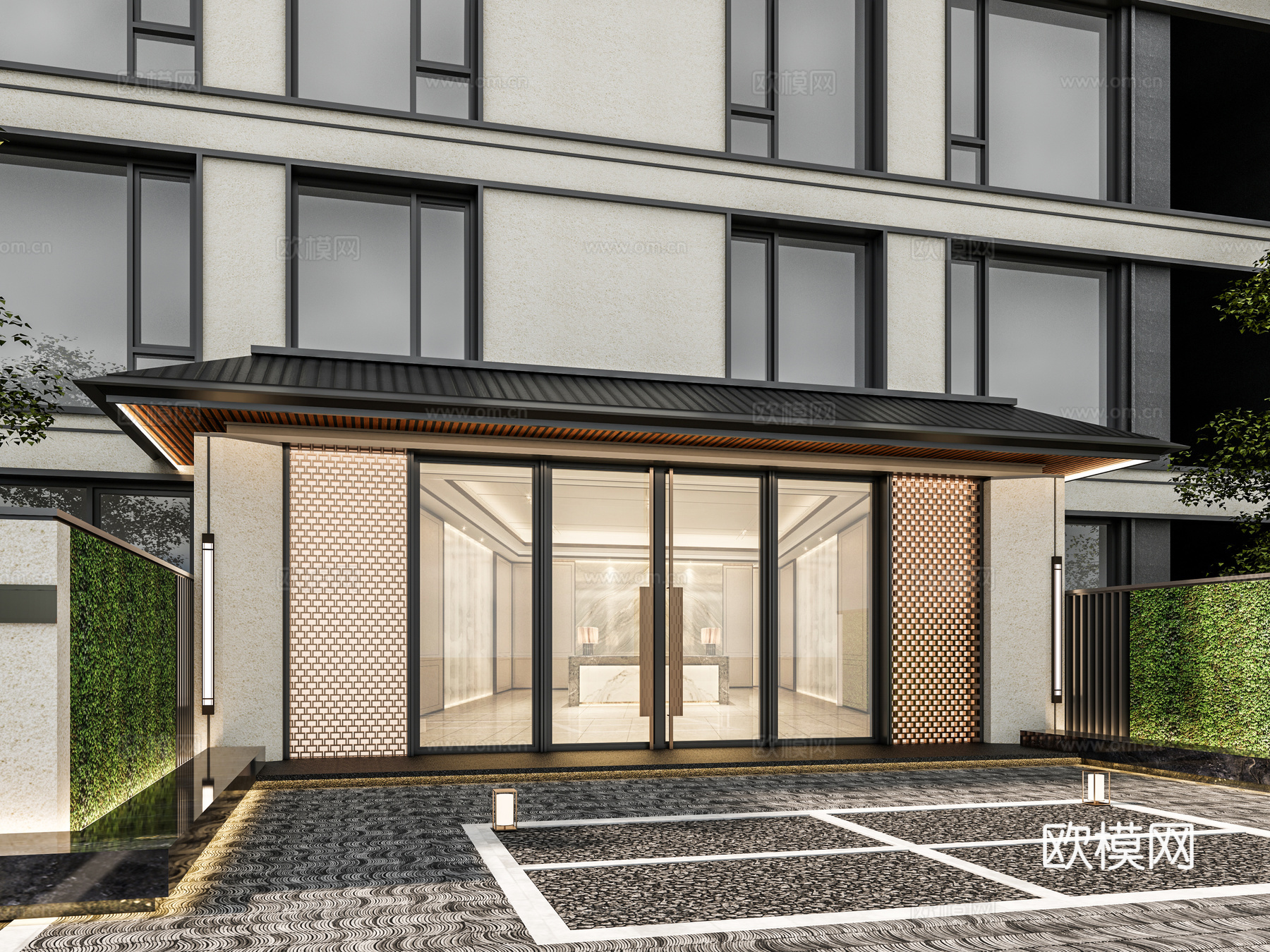 小区单元门入口 住宅楼大门入口 小区入户门 单元门 公司一楼su模型