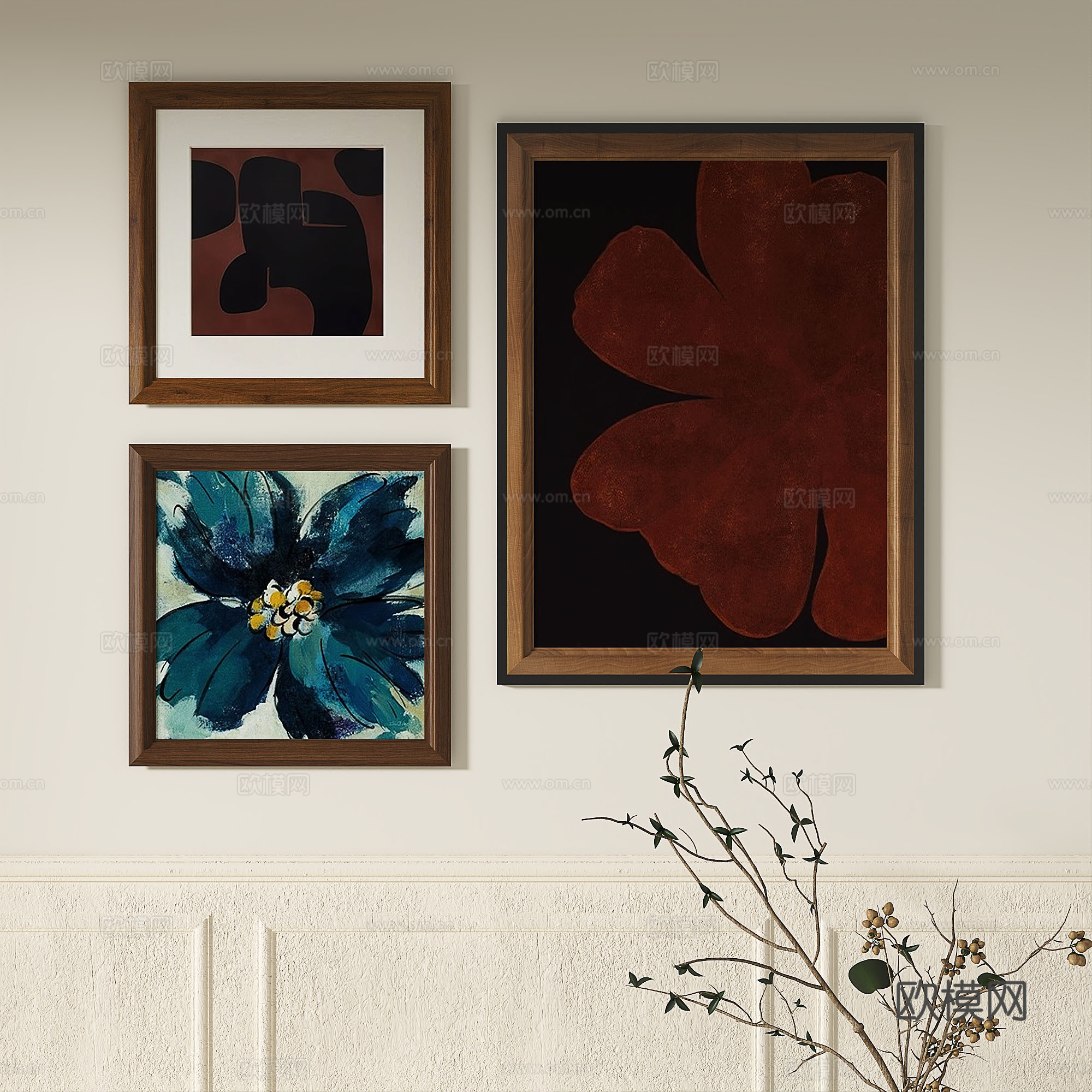 复古，抽象，中古，简欧，法式，简约，油画，装饰画3d模型下载