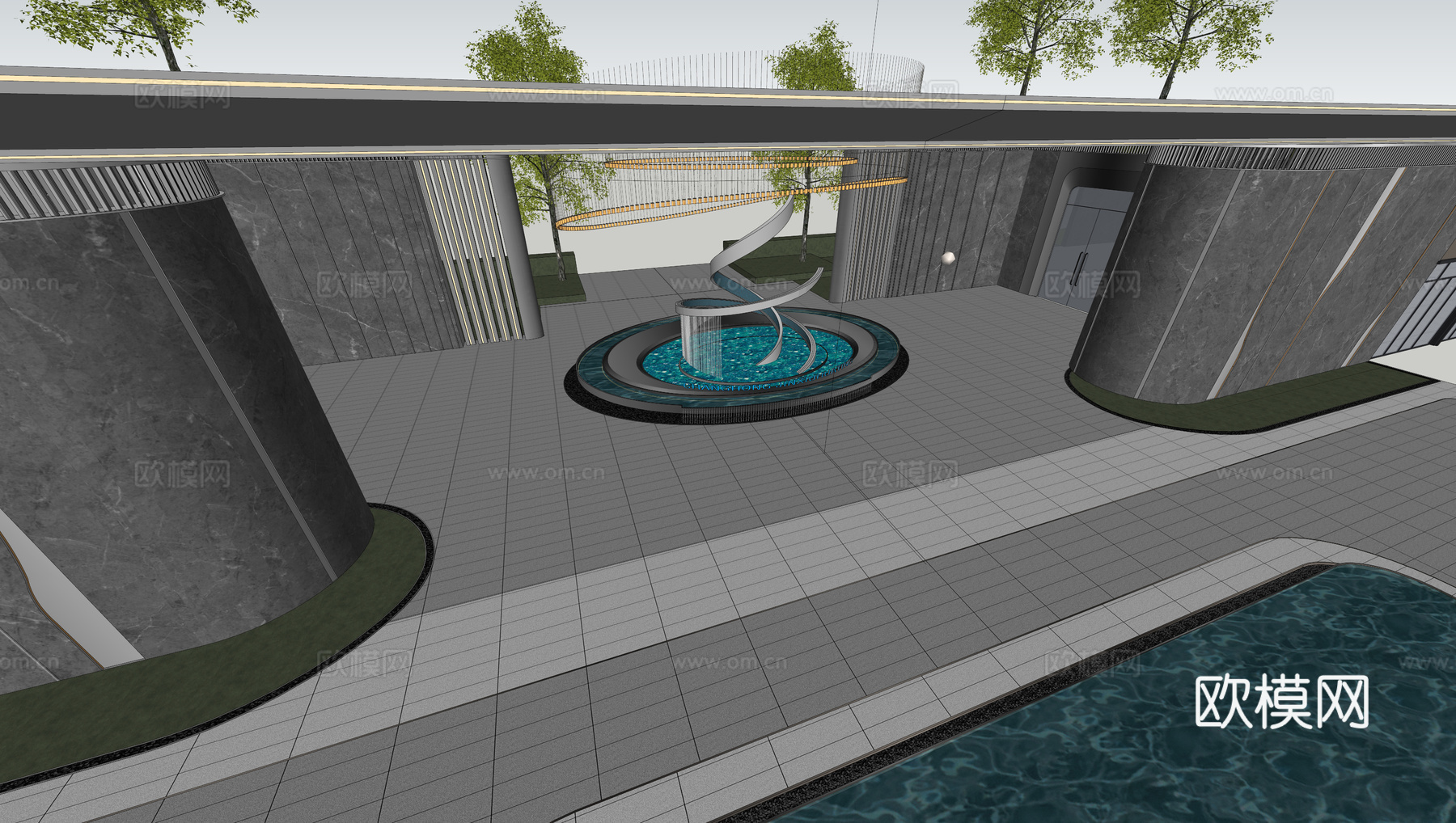 小区住宅大门入口 小区入户门 酒店式门楼 售楼处景观大门 喷su模型