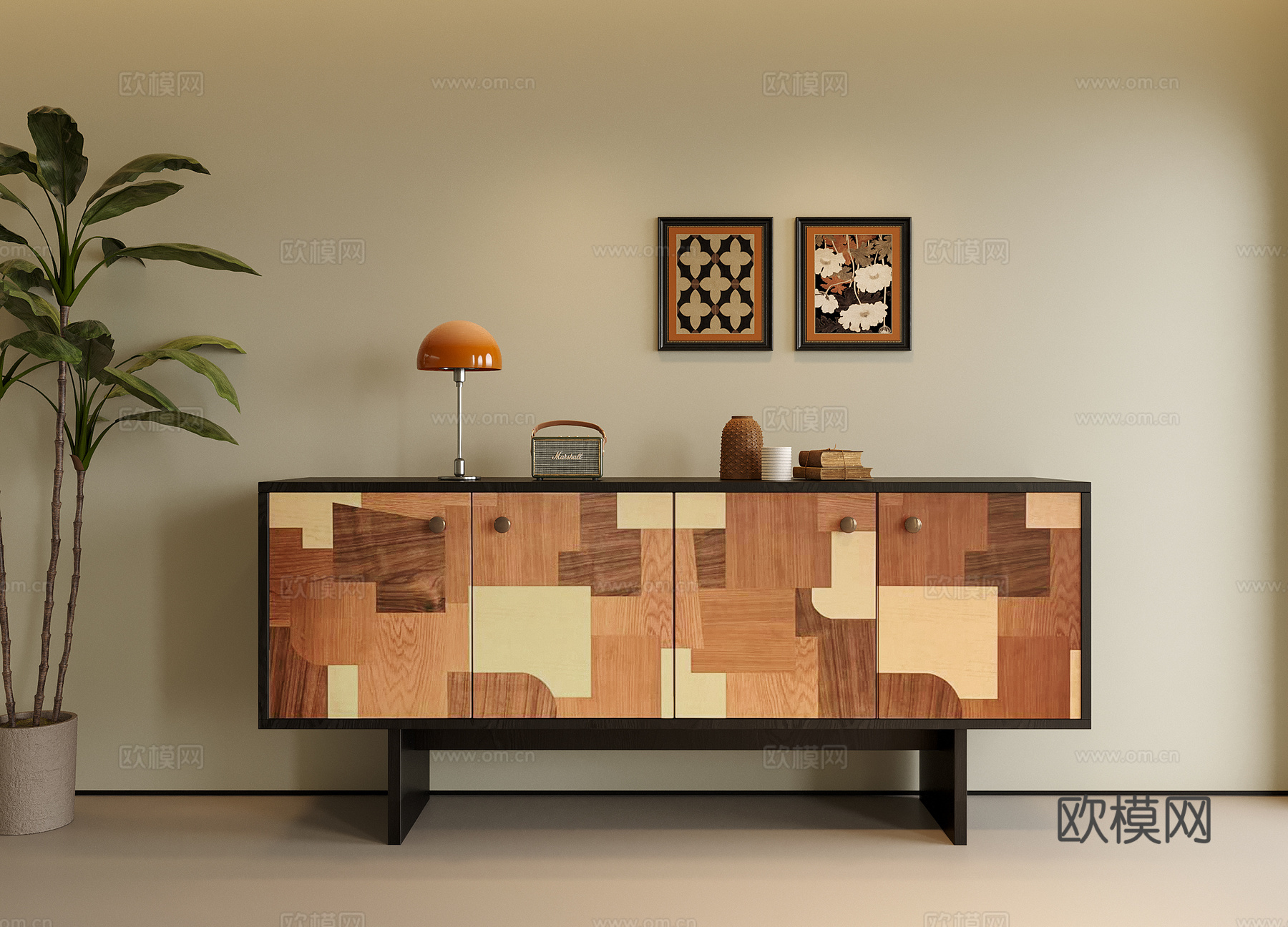 宋式玄关柜 装饰柜 边柜 台灯3d模型下载