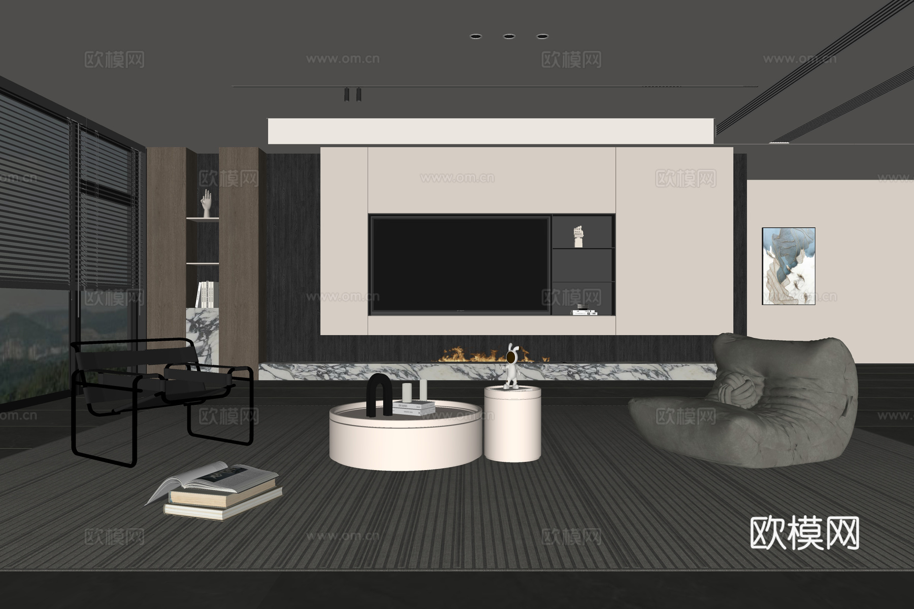 意式客厅 现代客厅 沙发背景墙 装饰柜 客厅背景 组合沙发su模型