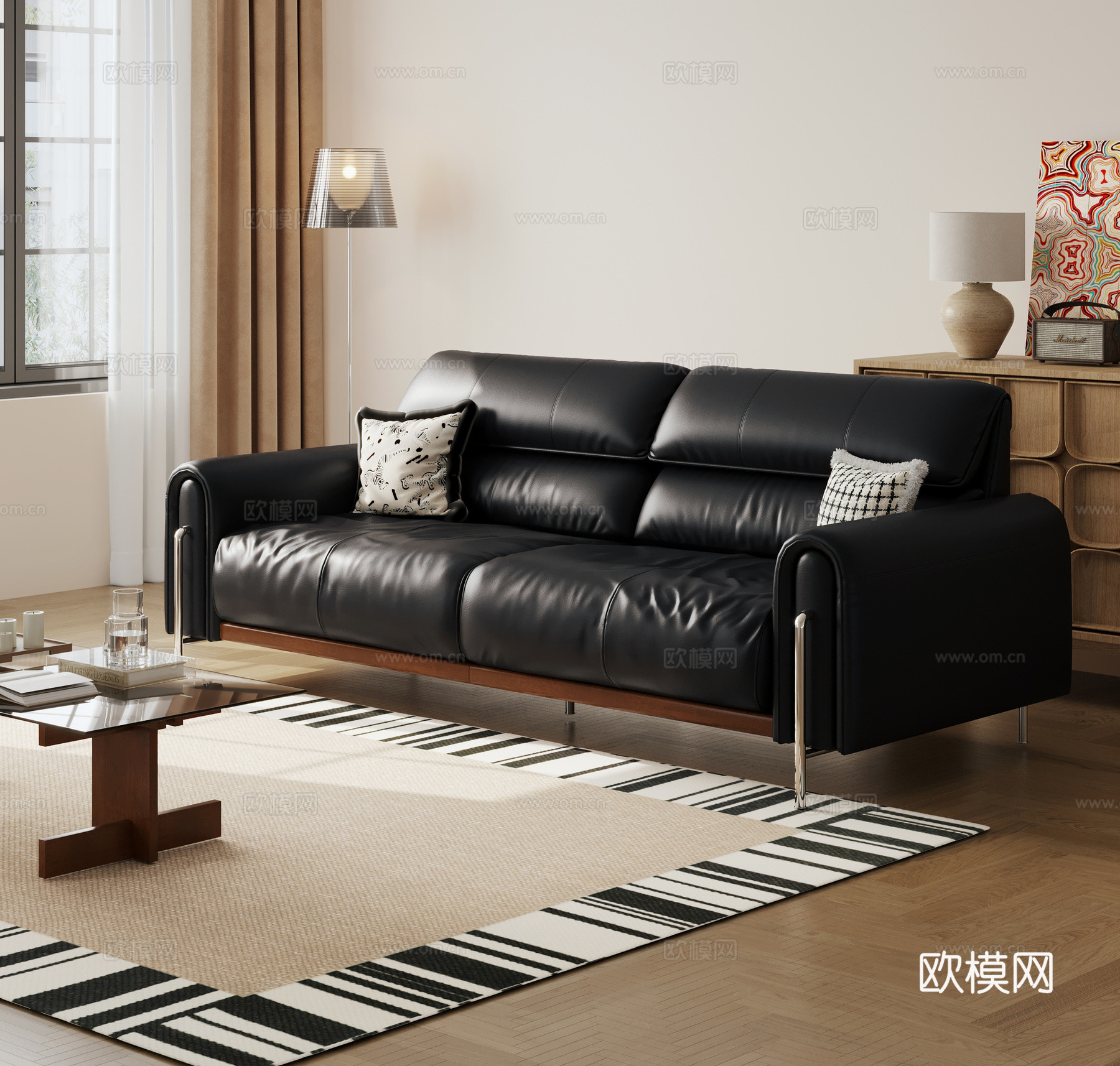 现代复古沙发 双人沙发 真皮沙发3d模型下载