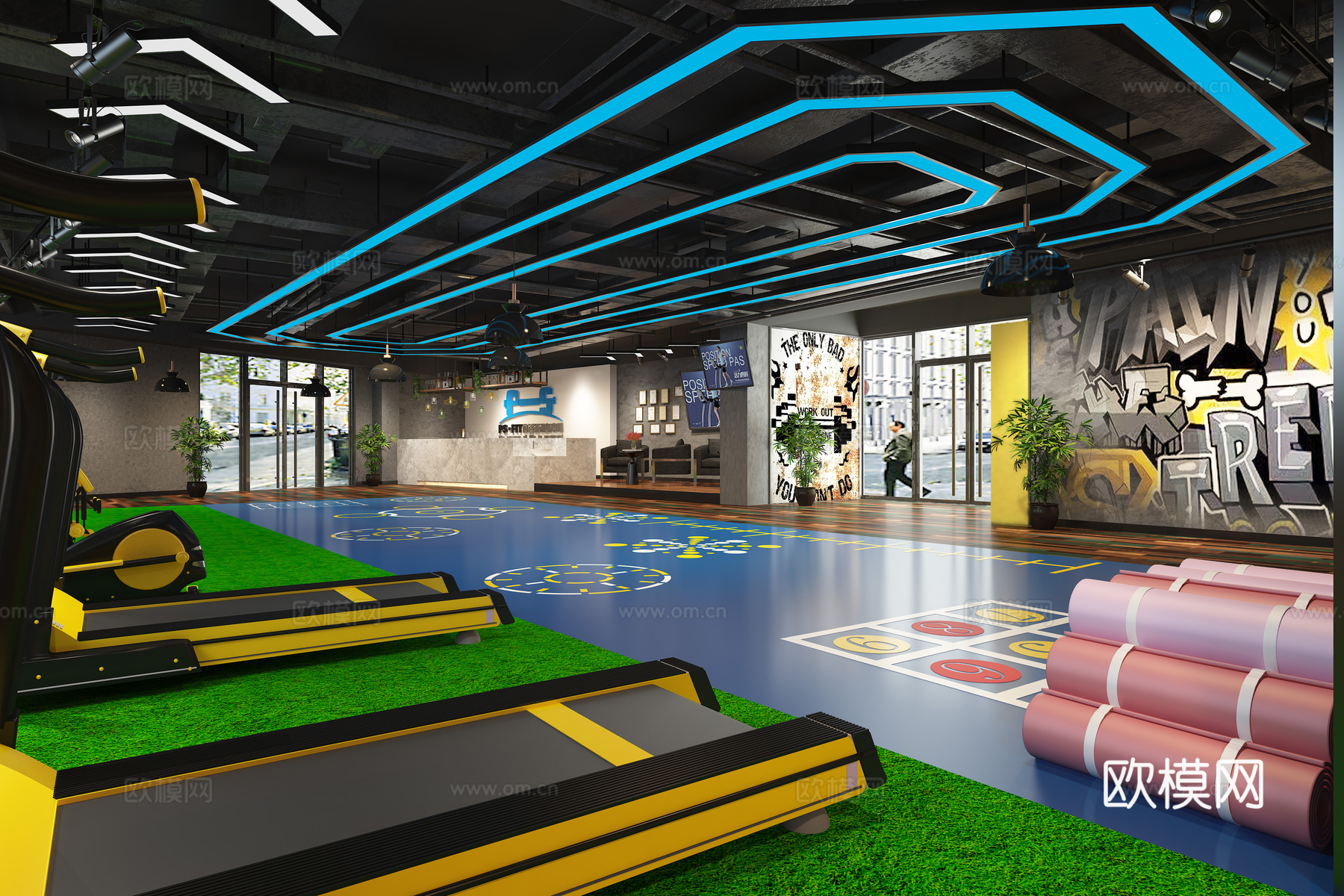 工业风健身房3d模型下载（渲染图1）