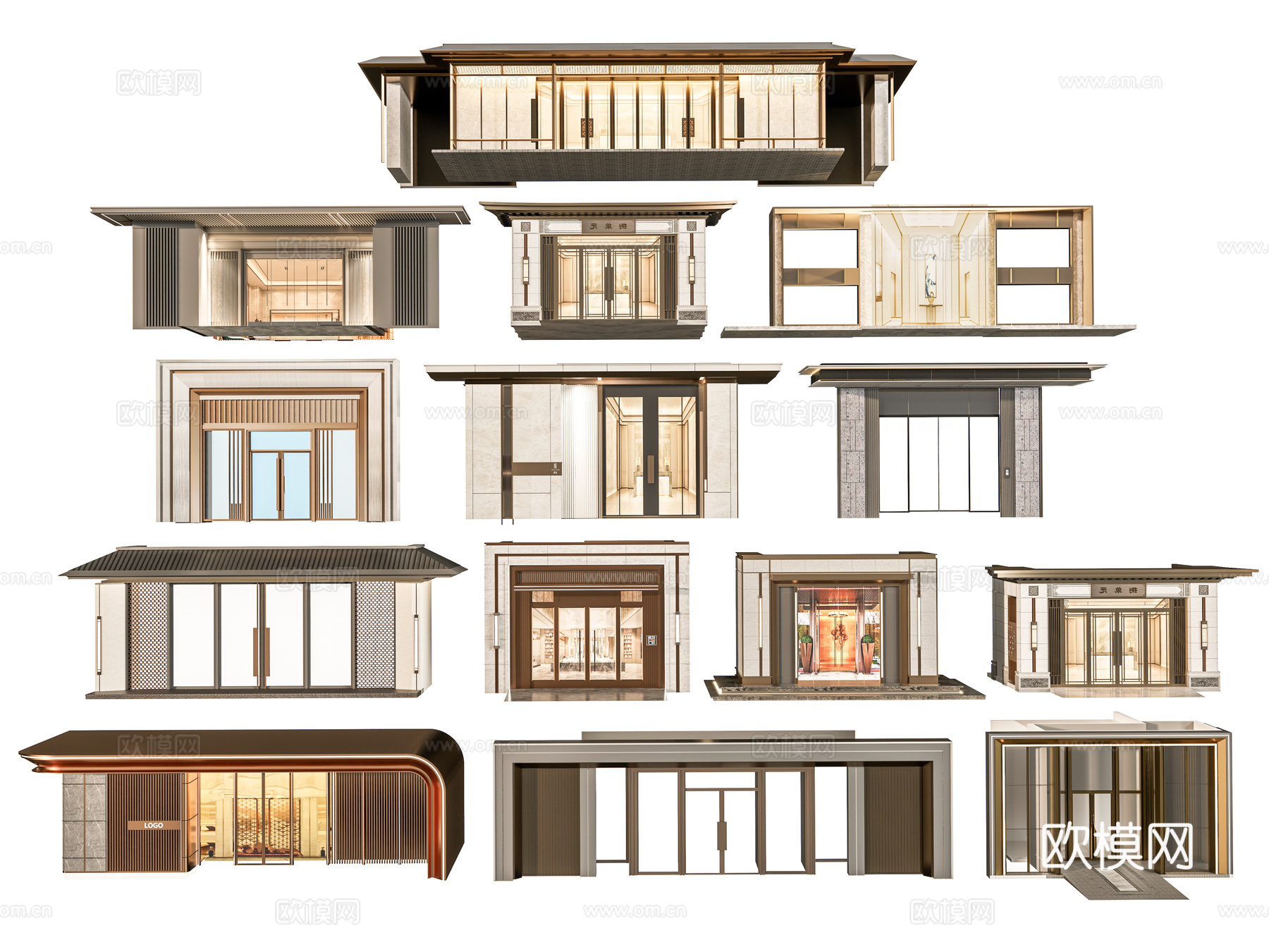 小区单元门入口 住宅楼大门入口 小区入户门 单元门花池树池su模型
