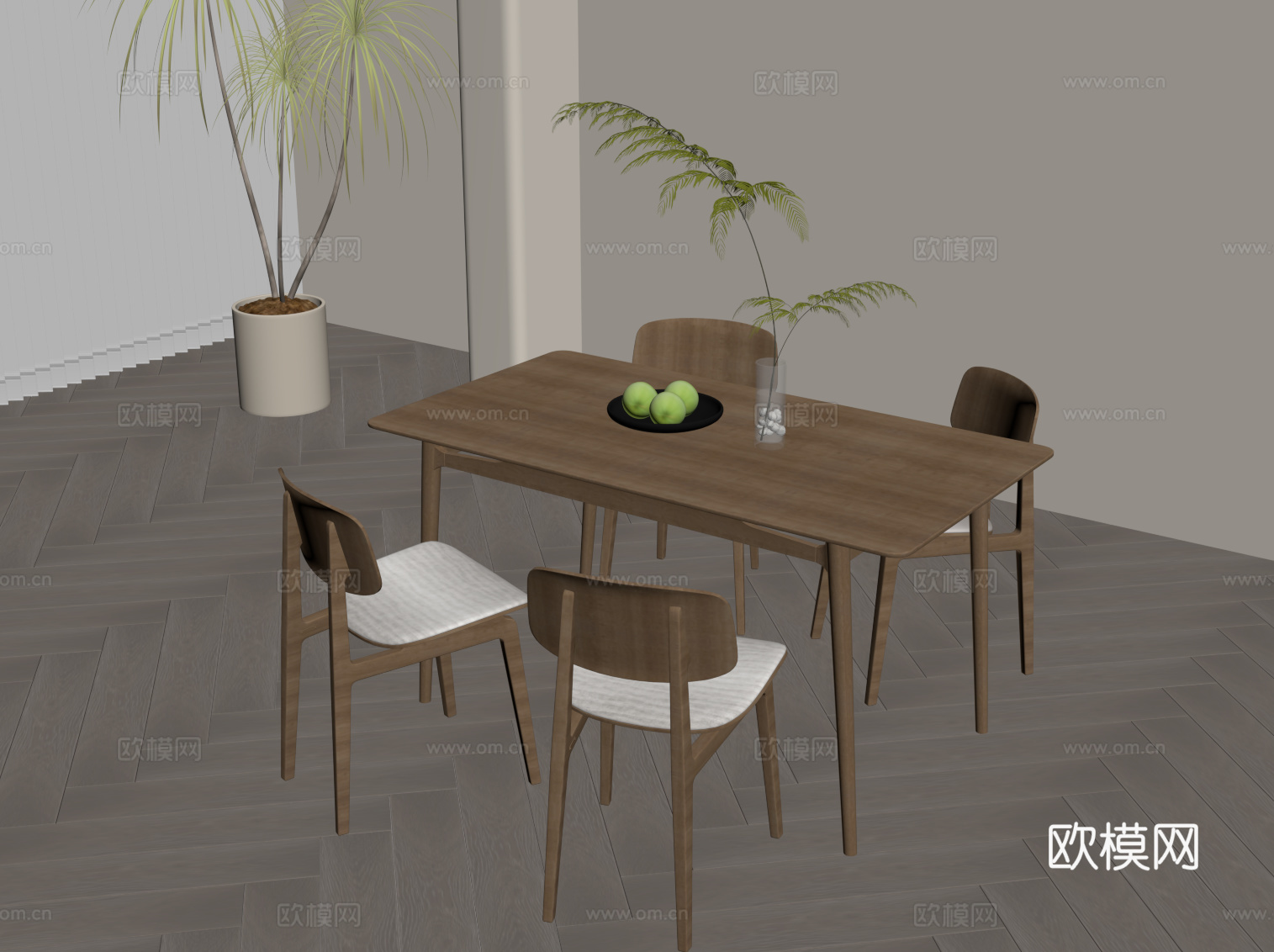 侘寂风餐桌椅su模型