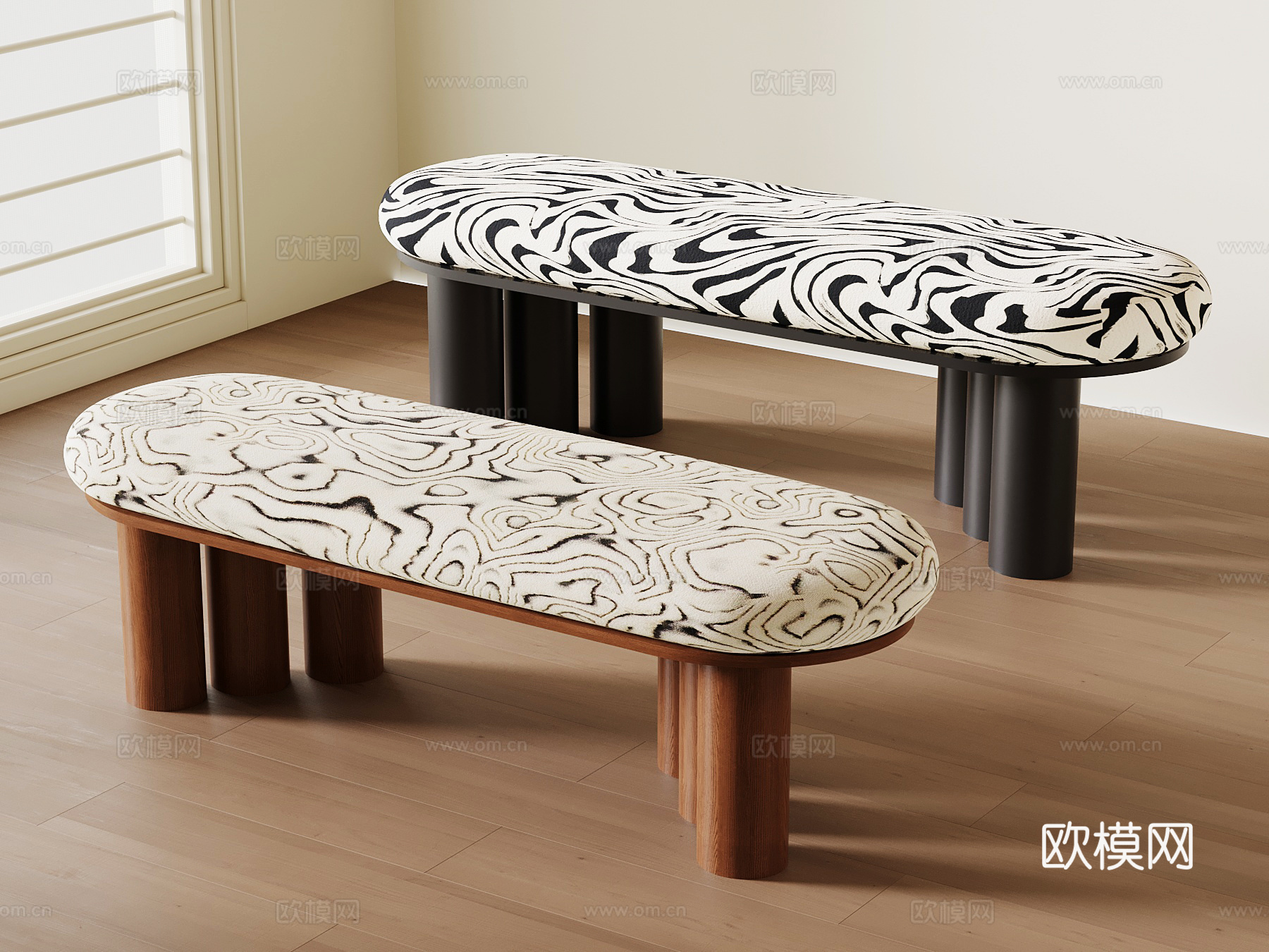 现代中古换鞋凳 长凳su模型