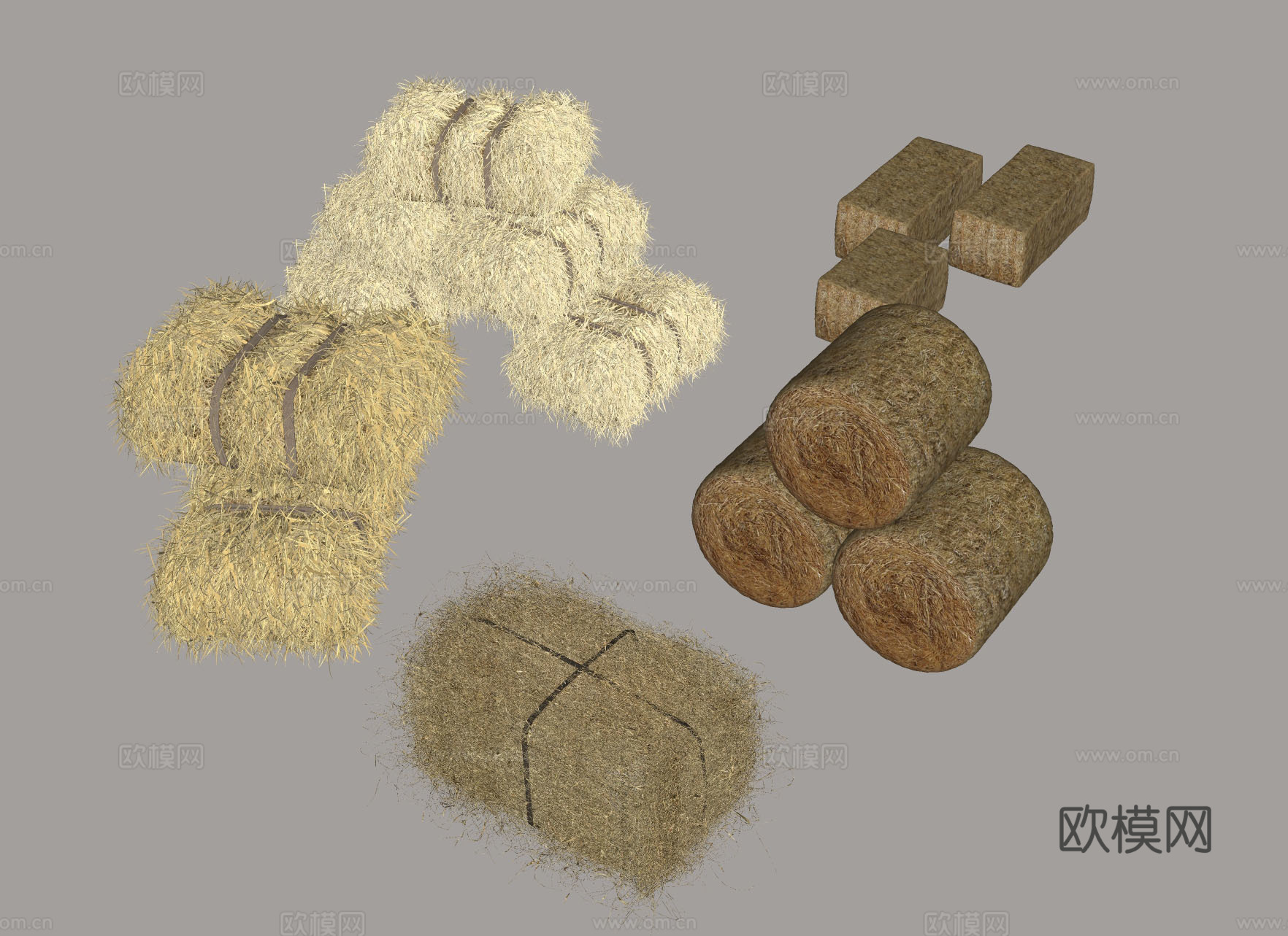 干草捆 农业素材 干草堆 农场元素 乡村风格 畜牧业材料su模型