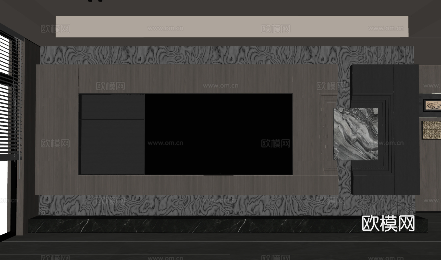 现代意式电视背景墙su模型